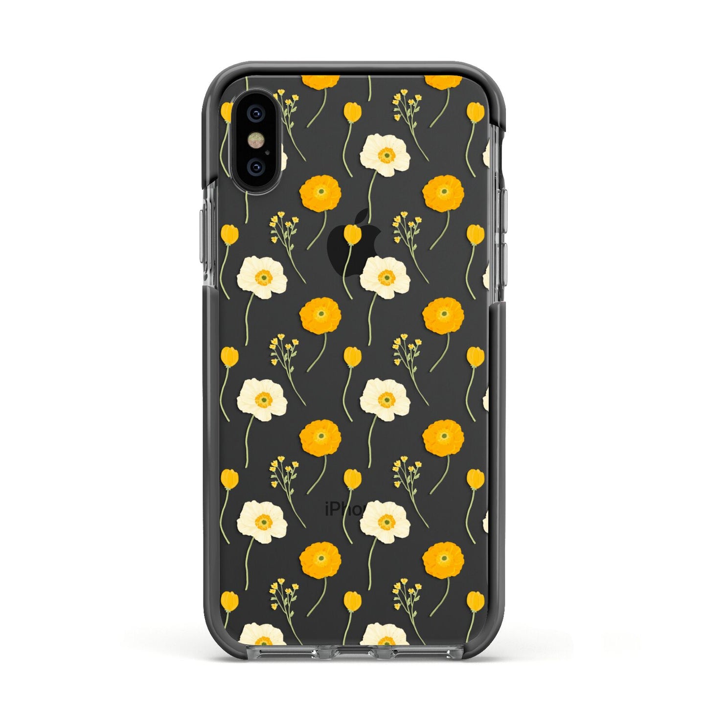 Wild Floral Apple iPhone Xs Impact Case Black Edge on Black Phone