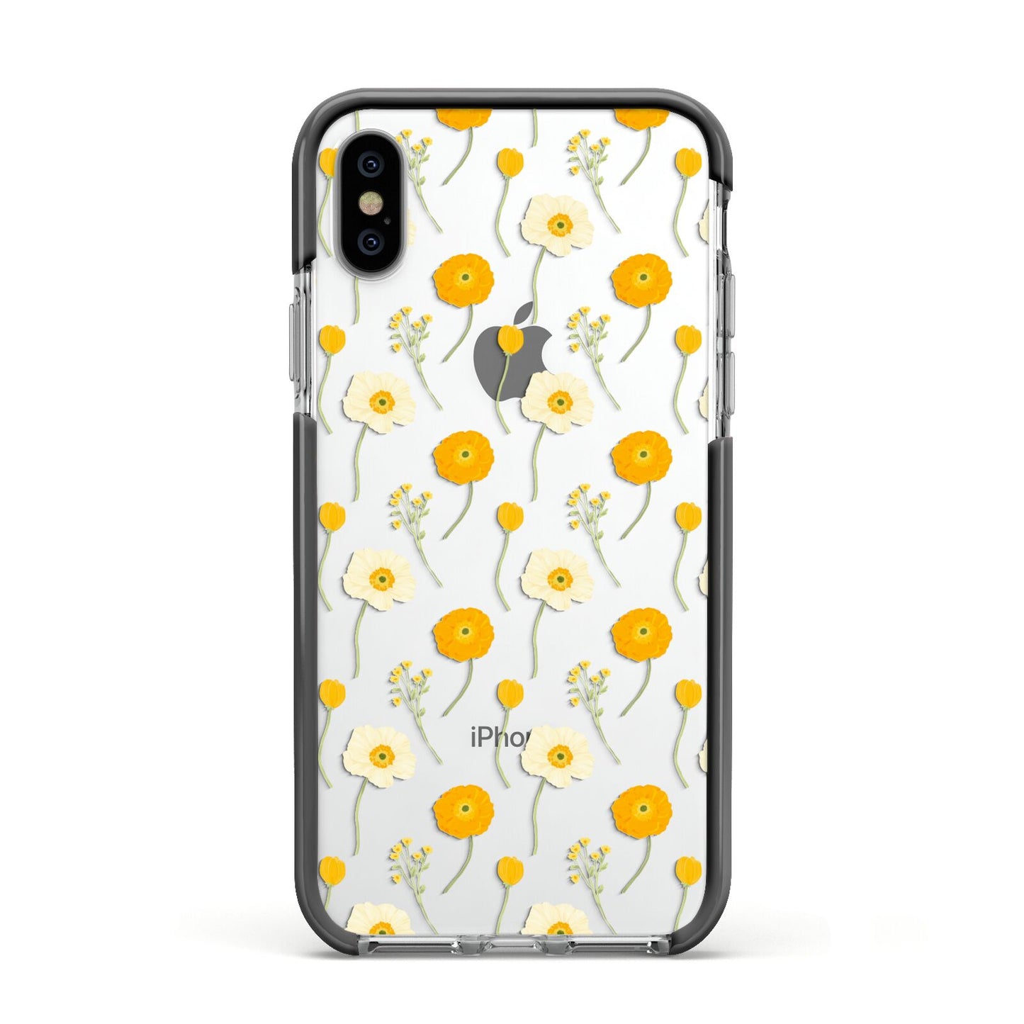 Wild Floral Apple iPhone Xs Impact Case Black Edge on Silver Phone
