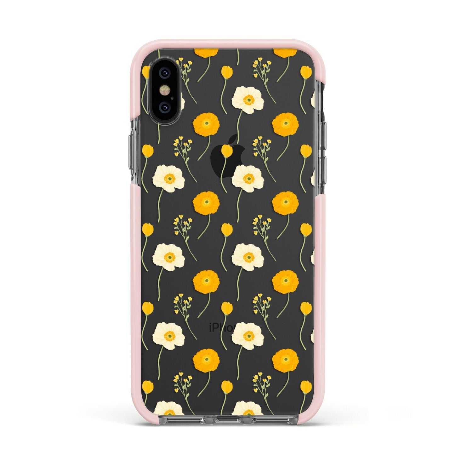 Wild Floral Apple iPhone Xs Impact Case Pink Edge on Black Phone