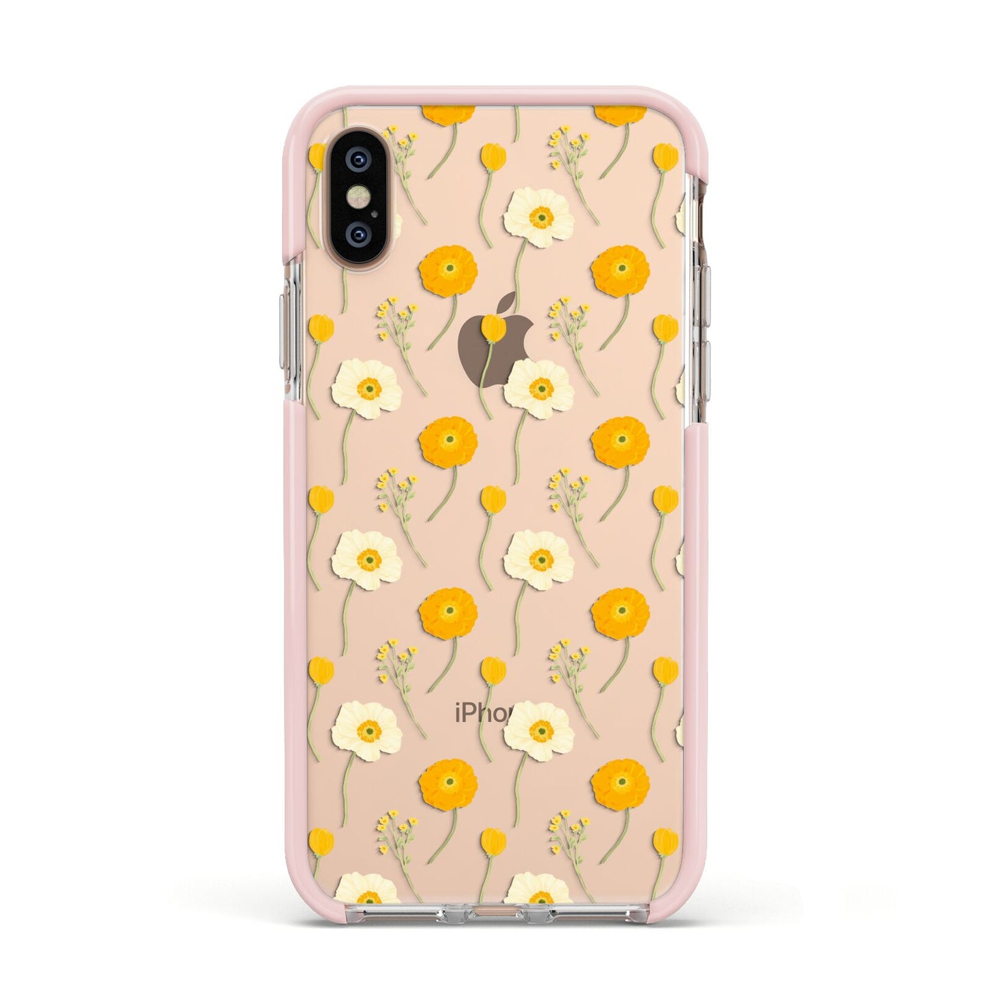 Wild Floral Apple iPhone Xs Impact Case Pink Edge on Gold Phone