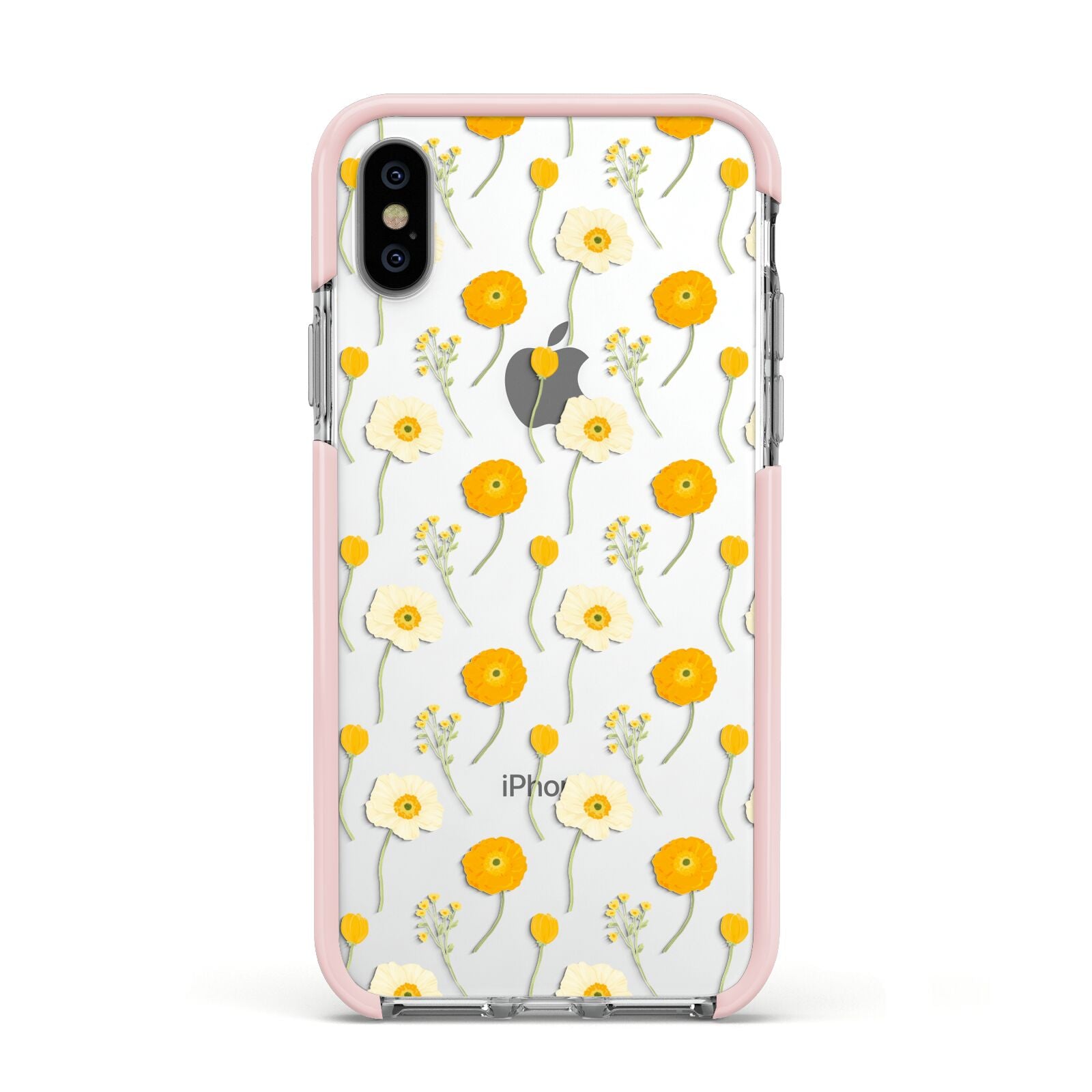 Wild Floral Apple iPhone Xs Impact Case Pink Edge on Silver Phone