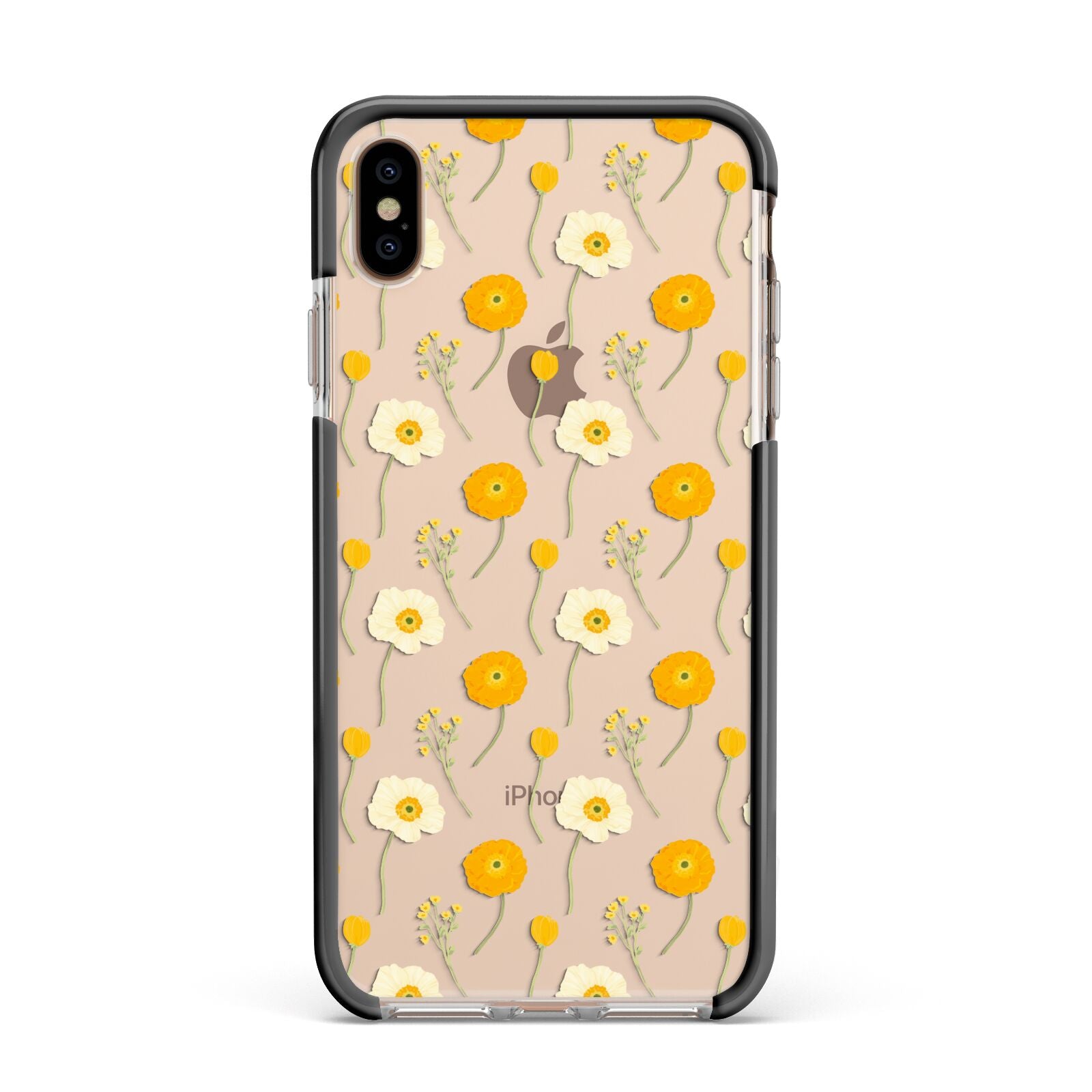 Wild Floral Apple iPhone Xs Max Impact Case Black Edge on Gold Phone