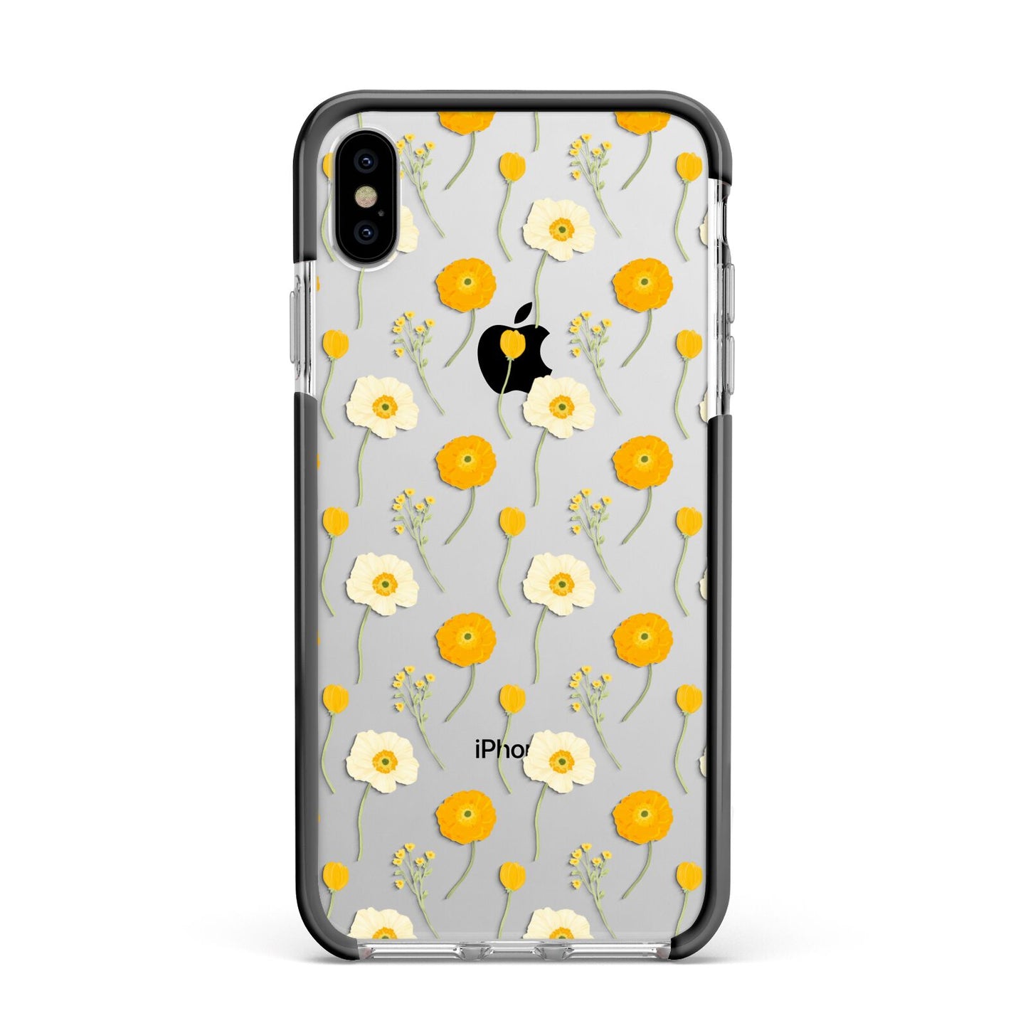 Wild Floral Apple iPhone Xs Max Impact Case Black Edge on Silver Phone