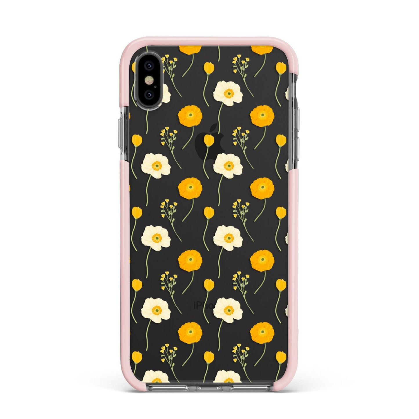 Wild Floral Apple iPhone Xs Max Impact Case Pink Edge on Black Phone