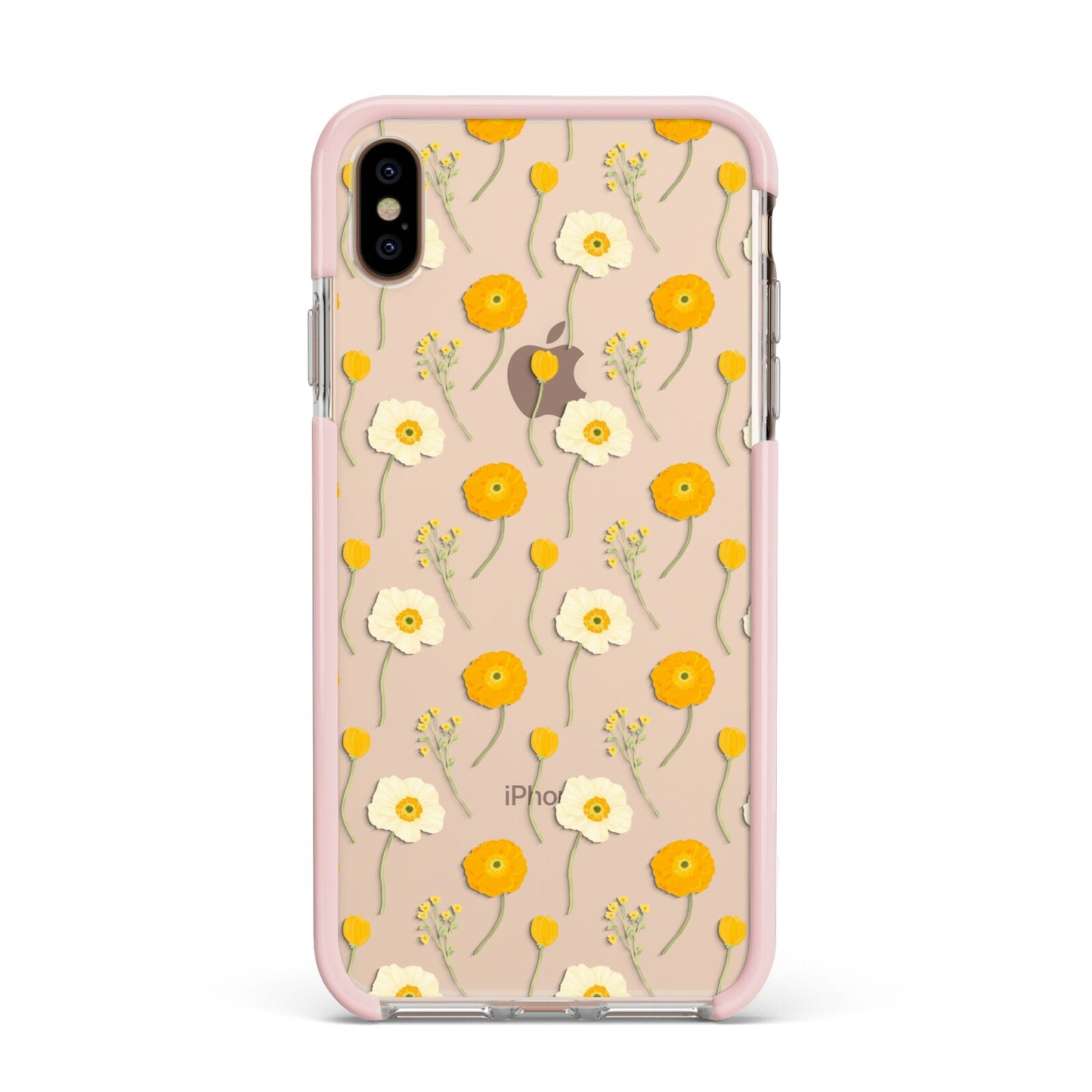 Wild Floral Apple iPhone Xs Max Impact Case Pink Edge on Gold Phone
