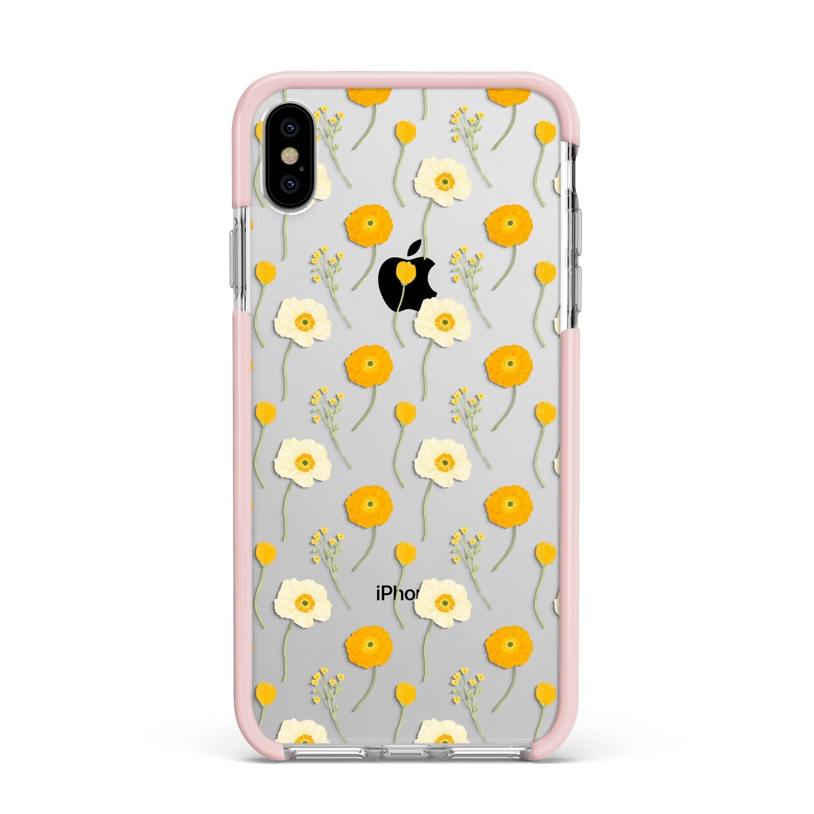 Wild Floral Apple iPhone Xs Max Impact Case Pink Edge on Silver Phone