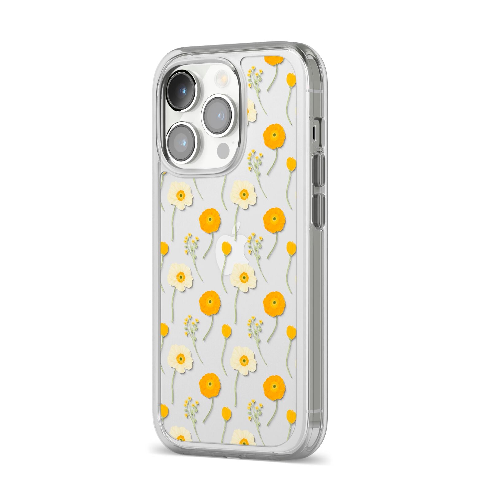 Wild Floral iPhone 14 Pro Clear Tough Case Silver Angled Image