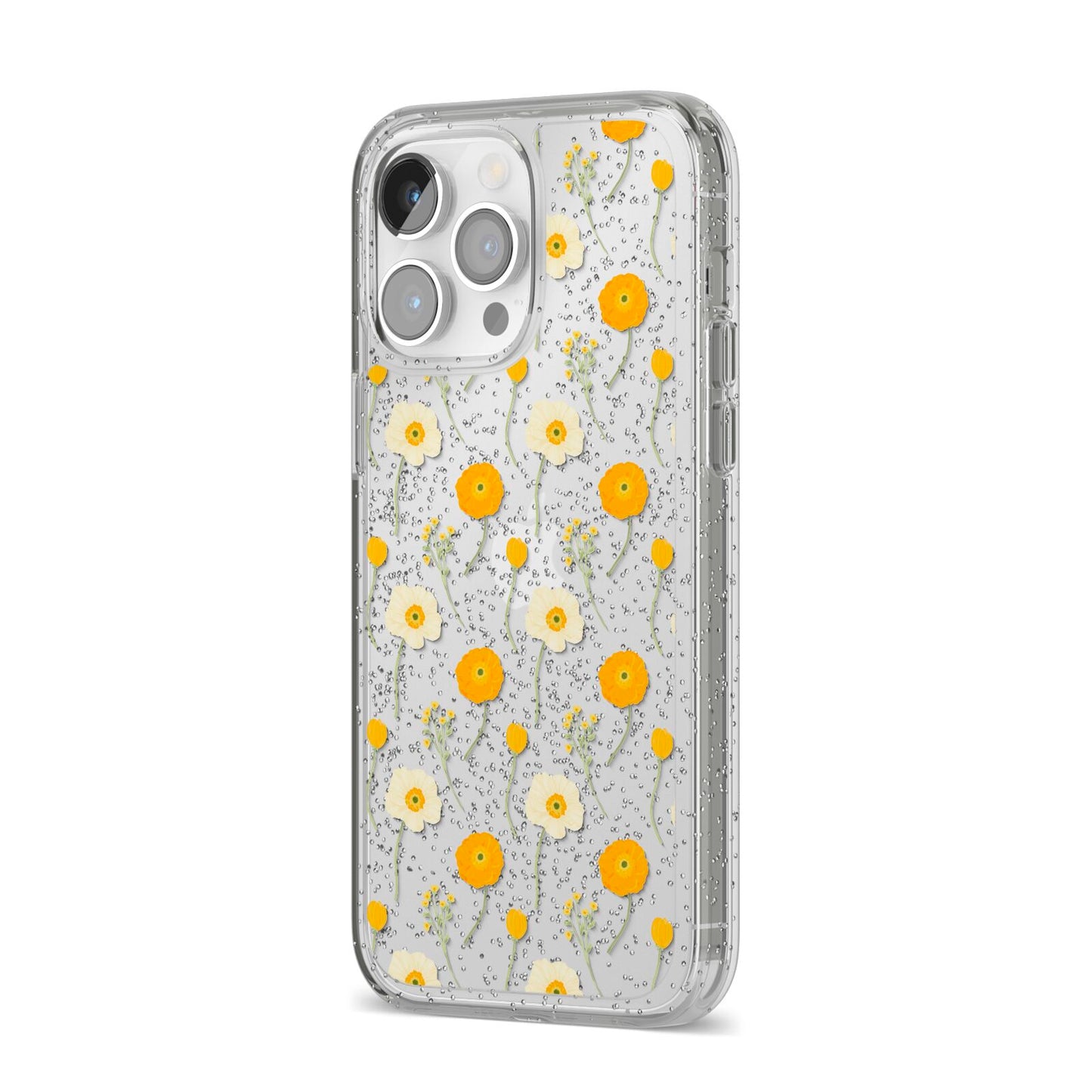 Wild Floral iPhone 14 Pro Max Glitter Tough Case Silver Angled Image