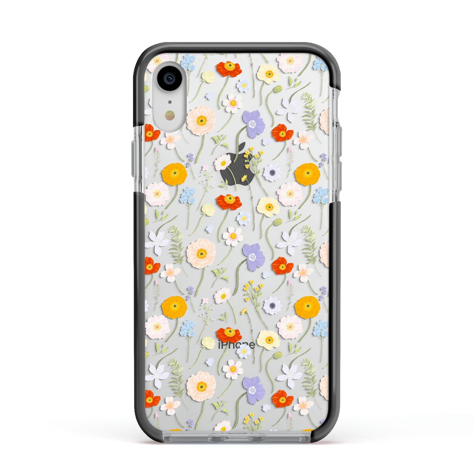 Wild Flower Apple iPhone XR Impact Case Black Edge on Silver Phone