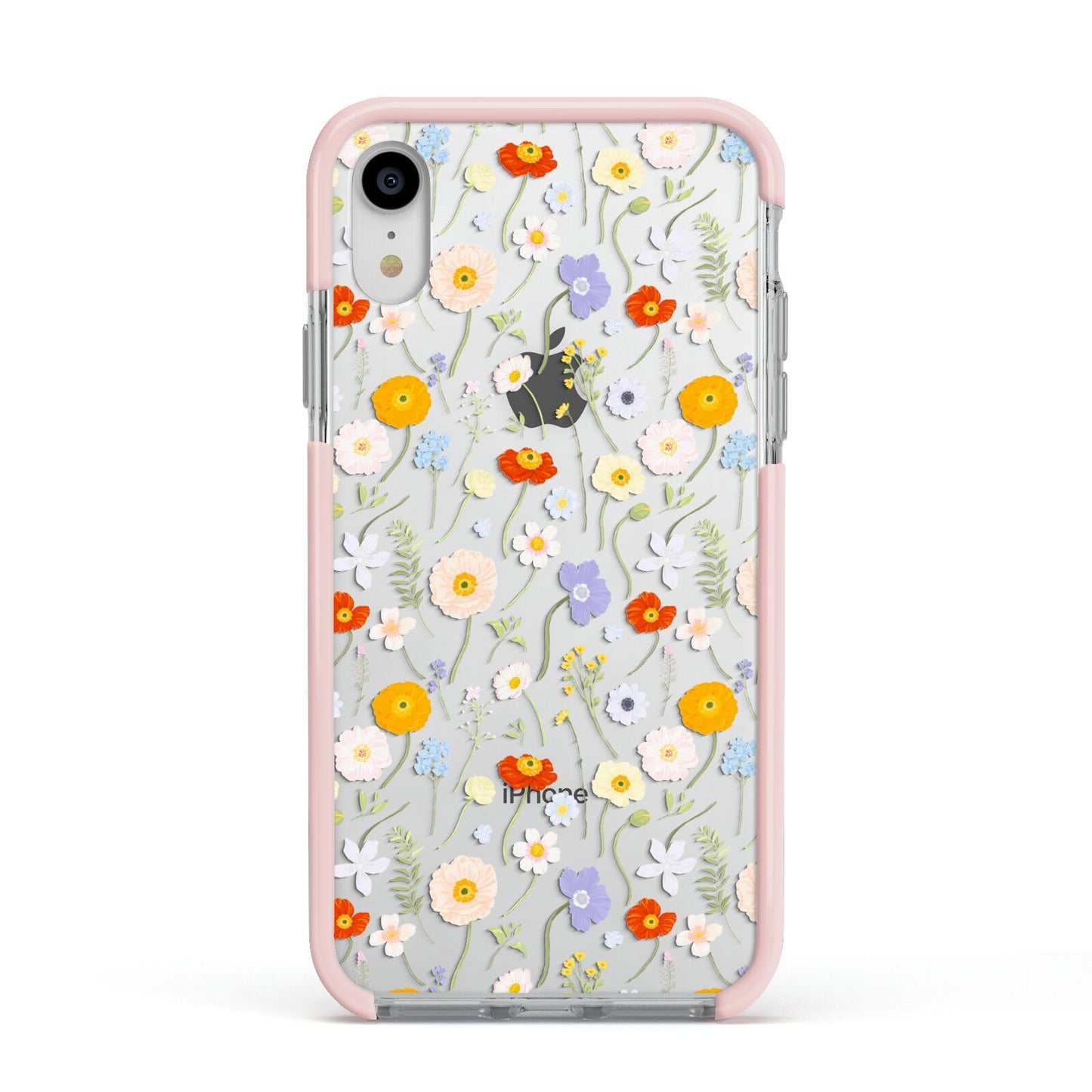 Wild Flower Apple iPhone XR Impact Case Pink Edge on Silver Phone