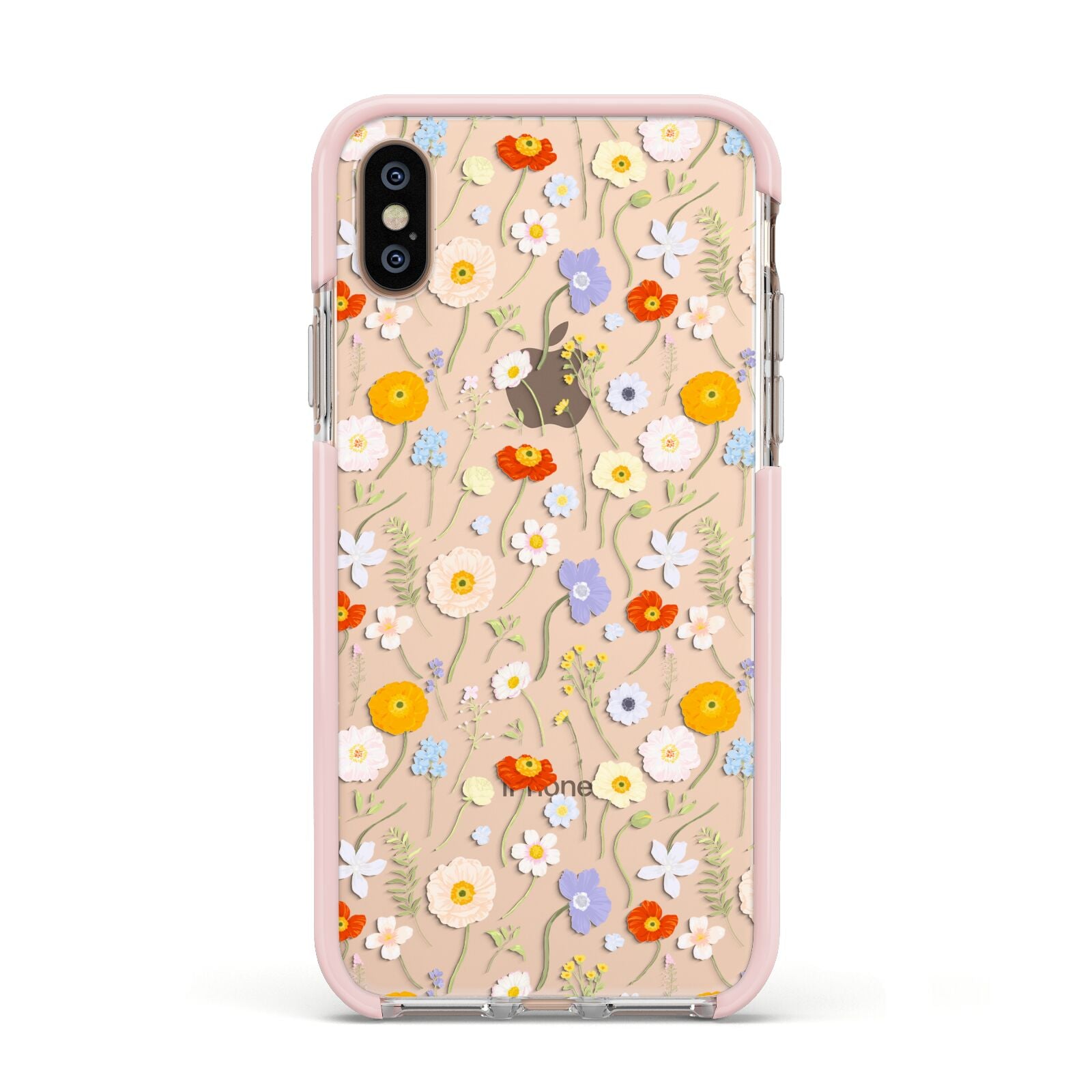 Wild Flower Apple iPhone Xs Impact Case Pink Edge on Gold Phone