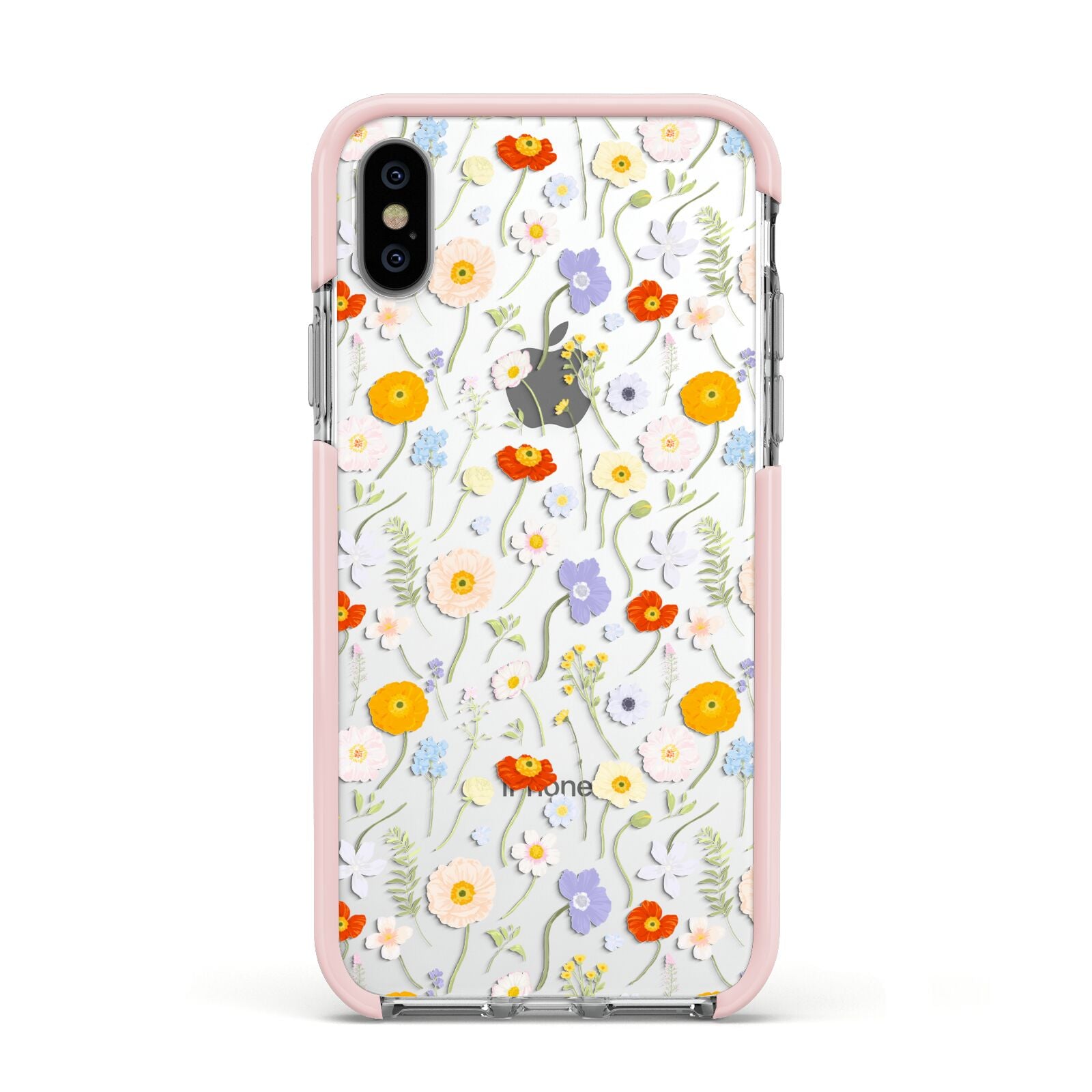 Wild Flower Apple iPhone Xs Impact Case Pink Edge on Silver Phone