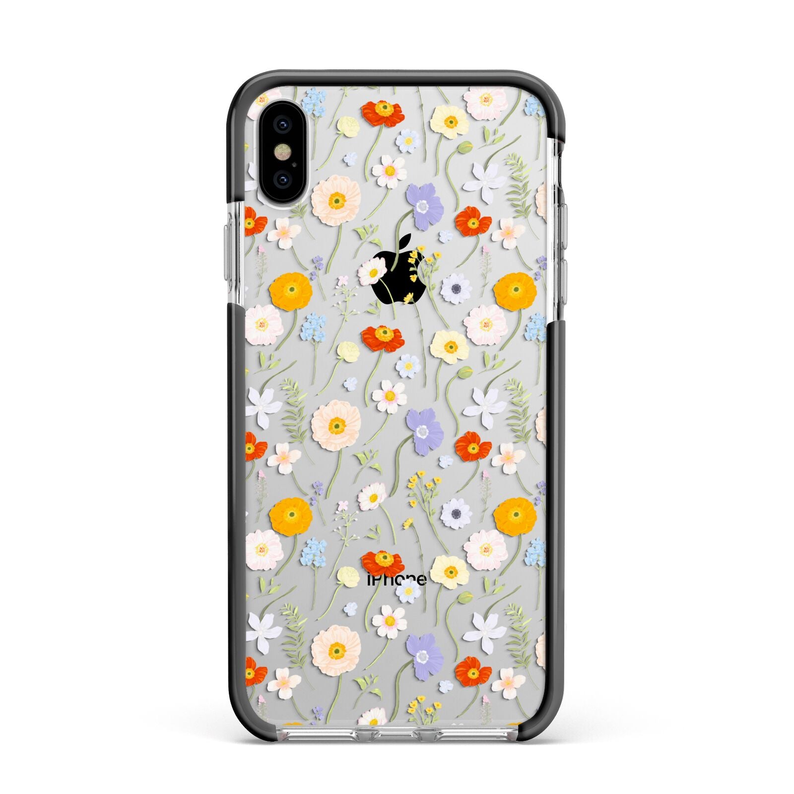 Wild Flower Apple iPhone Xs Max Impact Case Black Edge on Silver Phone