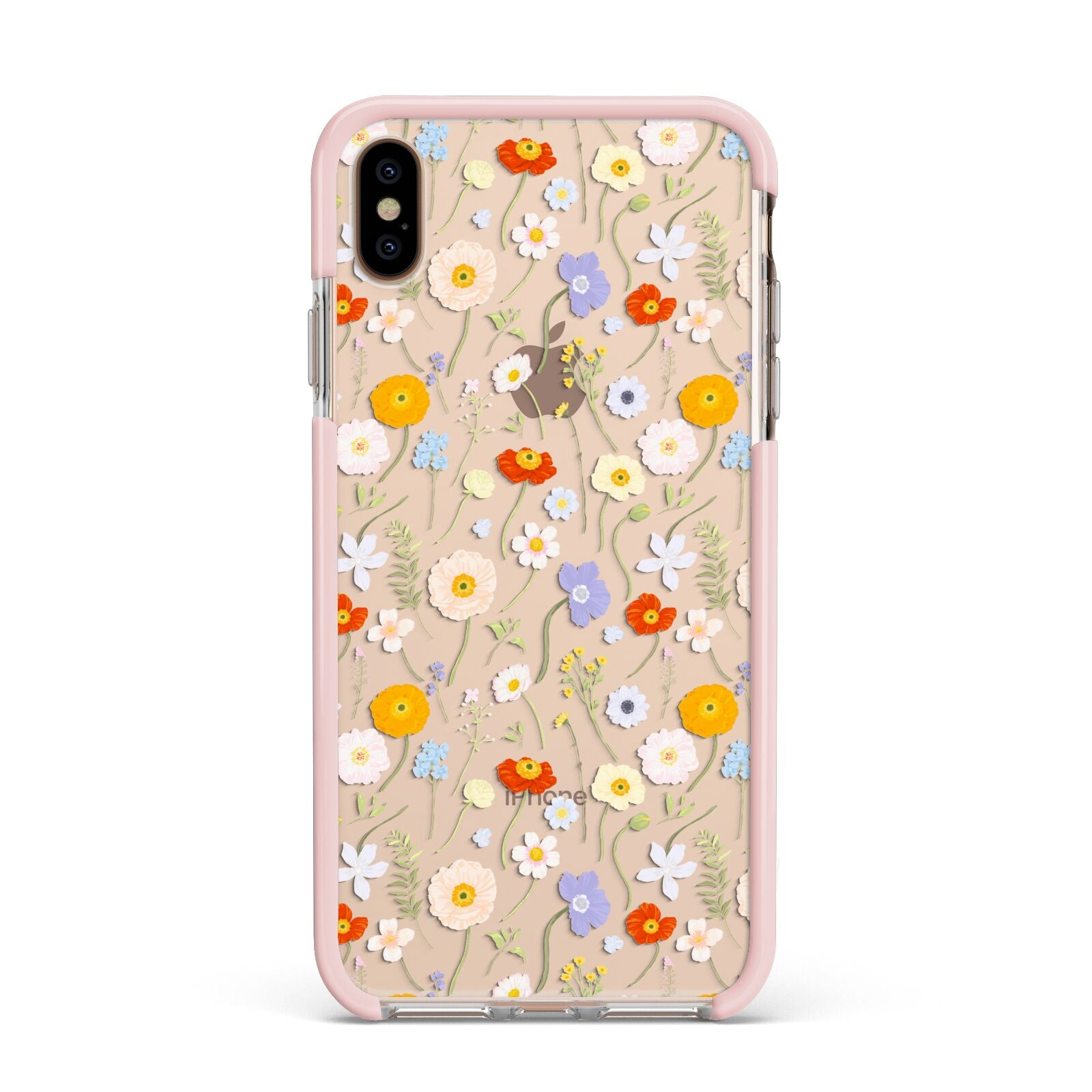 Wild Flower Apple iPhone Xs Max Impact Case Pink Edge on Gold Phone