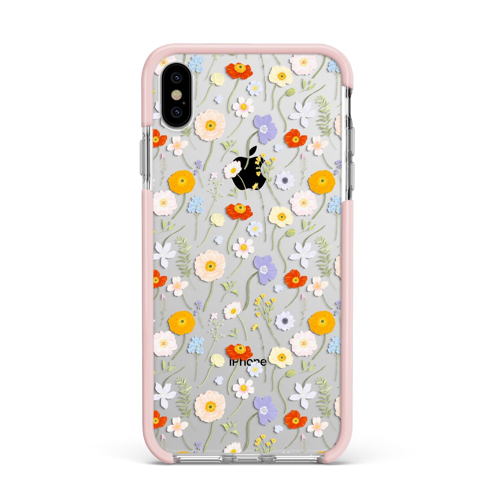 Wild Flower Apple iPhone Xs Max Impact Case Pink Edge on Silver Phone