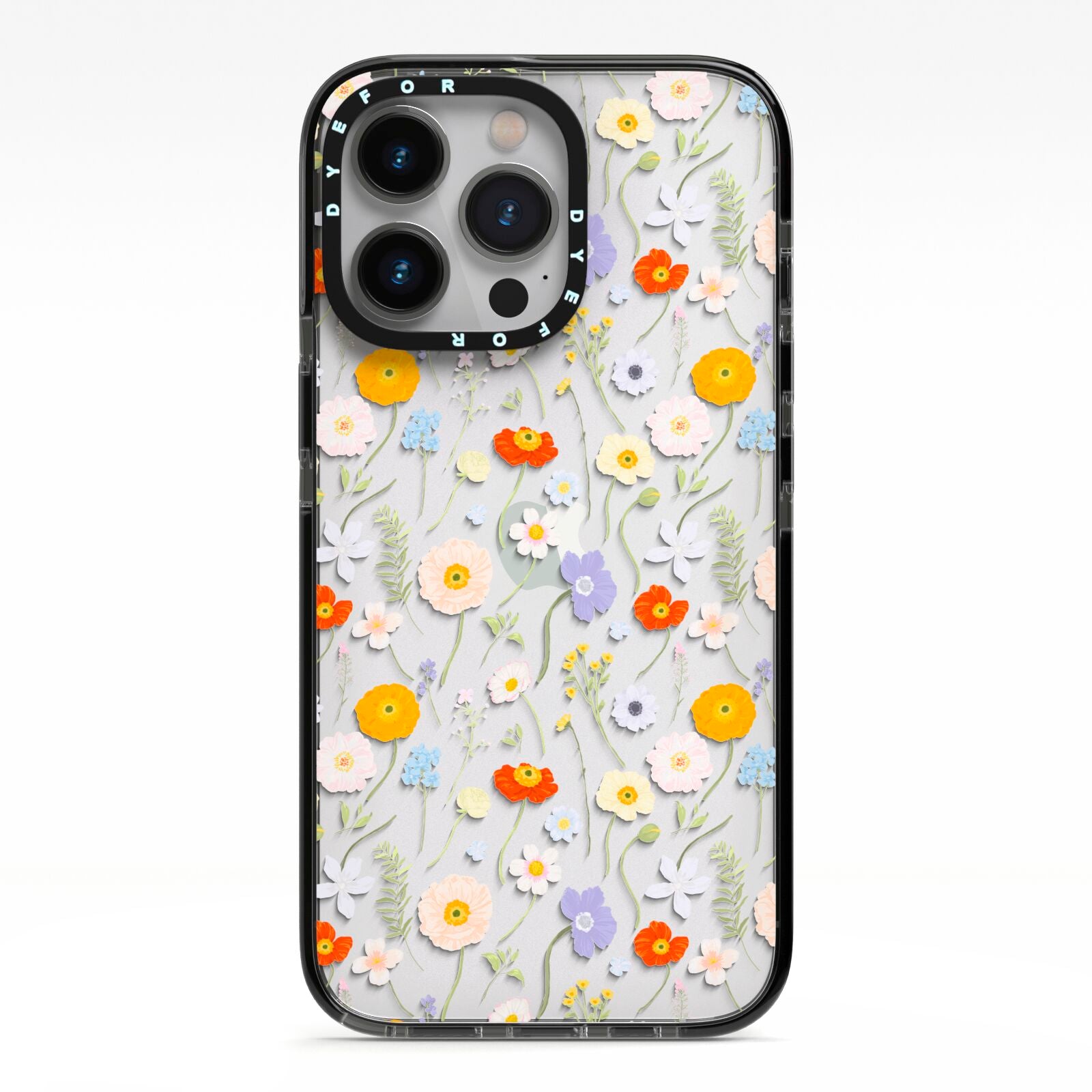 Wild Flower iPhone 13 Pro Black Impact Case on Silver phone