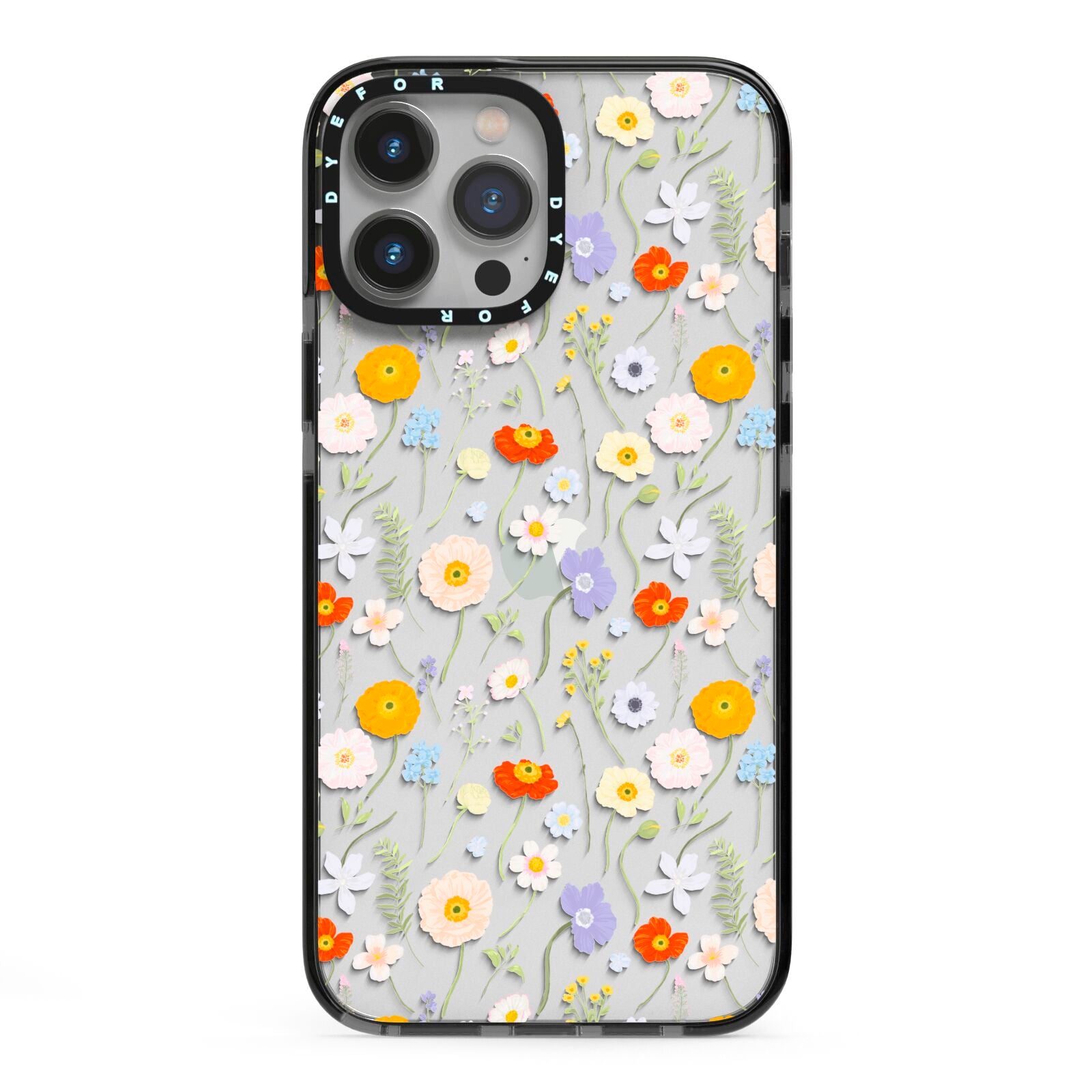 Wild Flower iPhone 13 Pro Max Black Impact Case on Silver phone
