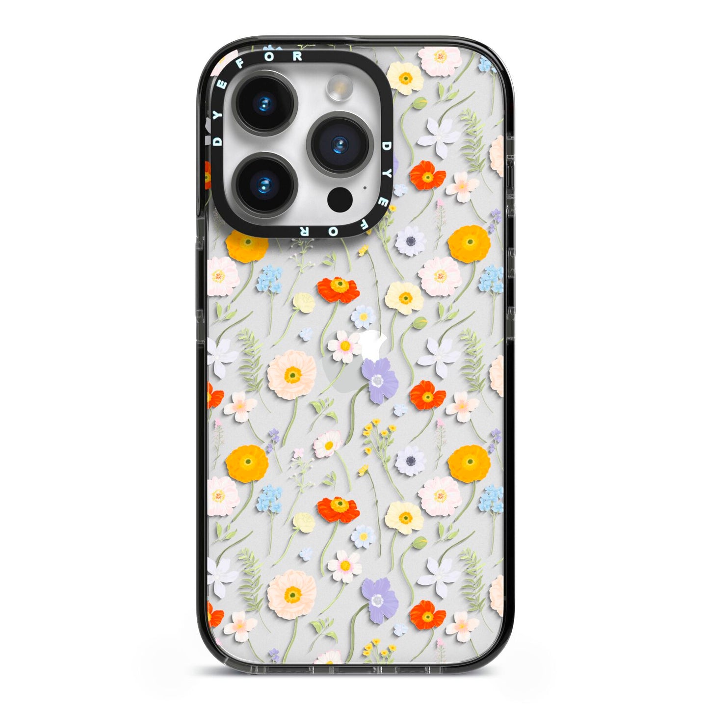 Wild Flower iPhone 14 Pro Black Impact Case on Silver phone