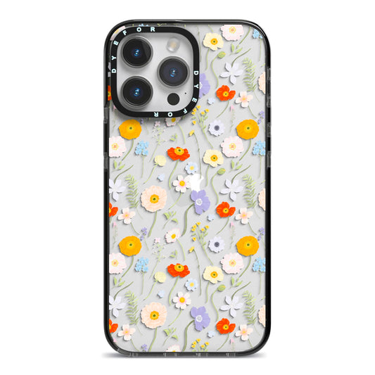 Wild Flower iPhone 14 Pro Max Black Impact Case on Silver phone
