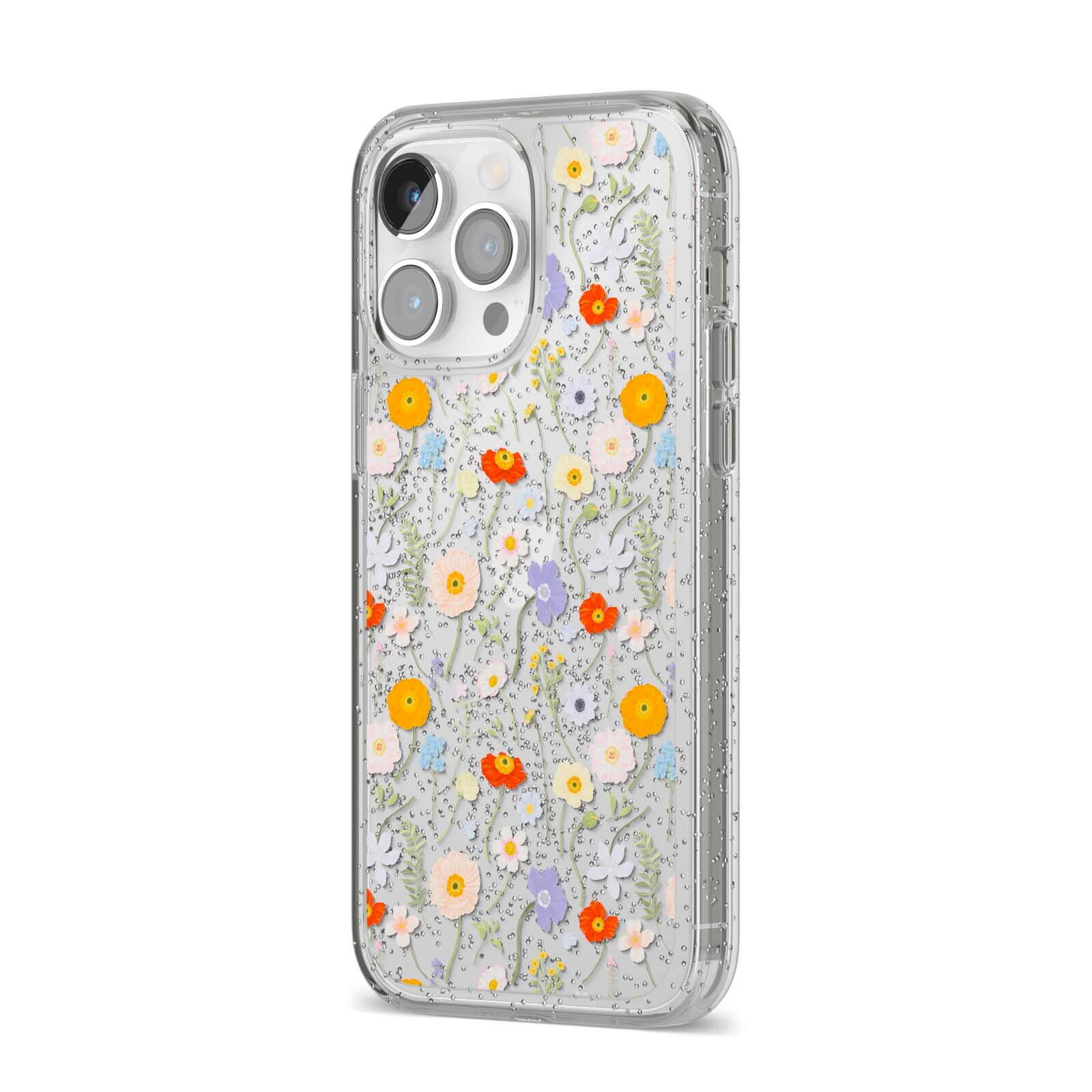 Wild Flower iPhone 14 Pro Max Glitter Tough Case Silver Angled Image