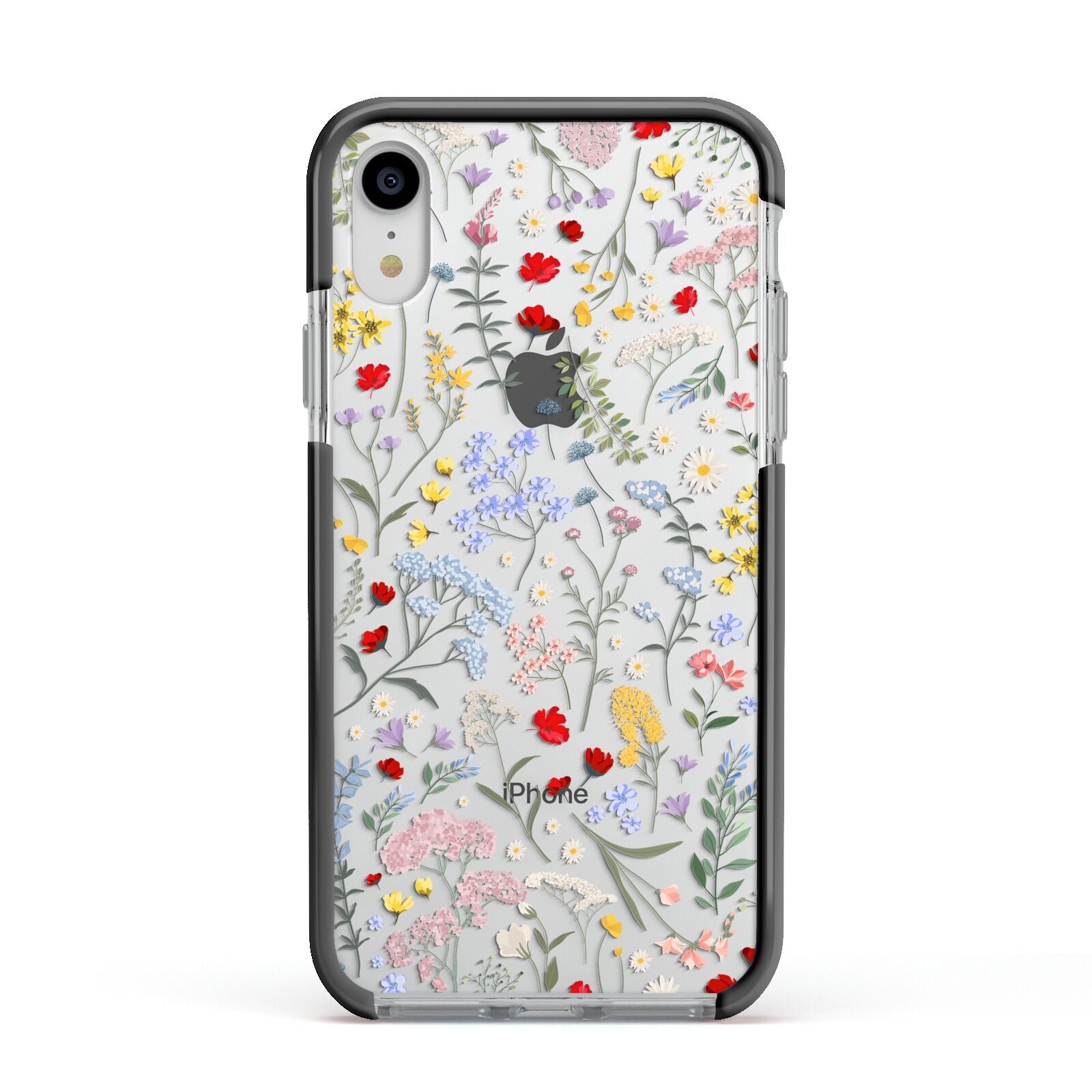 Wild Flowers Apple iPhone XR Impact Case Black Edge on Silver Phone
