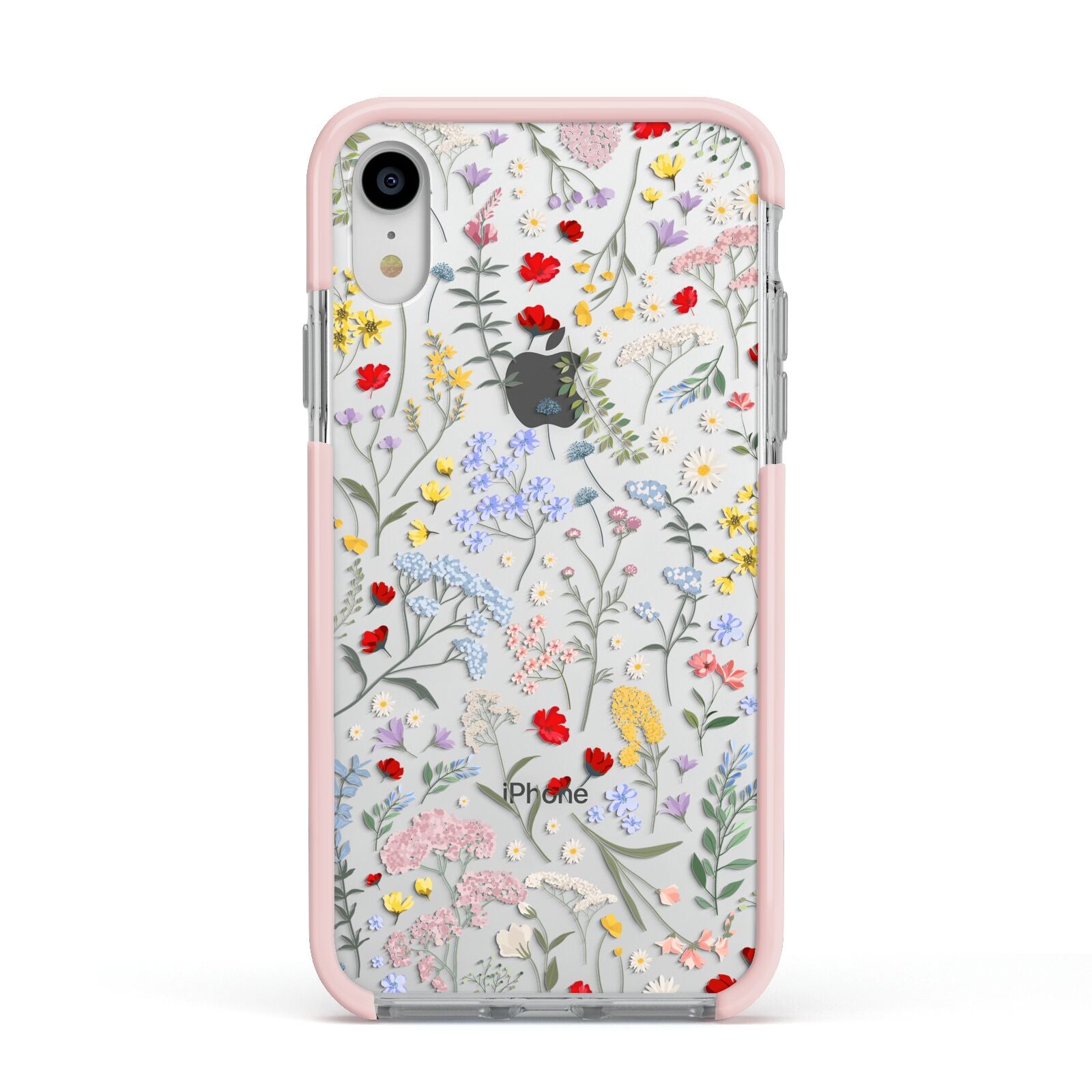 Wild Flowers Apple iPhone XR Impact Case Pink Edge on Silver Phone