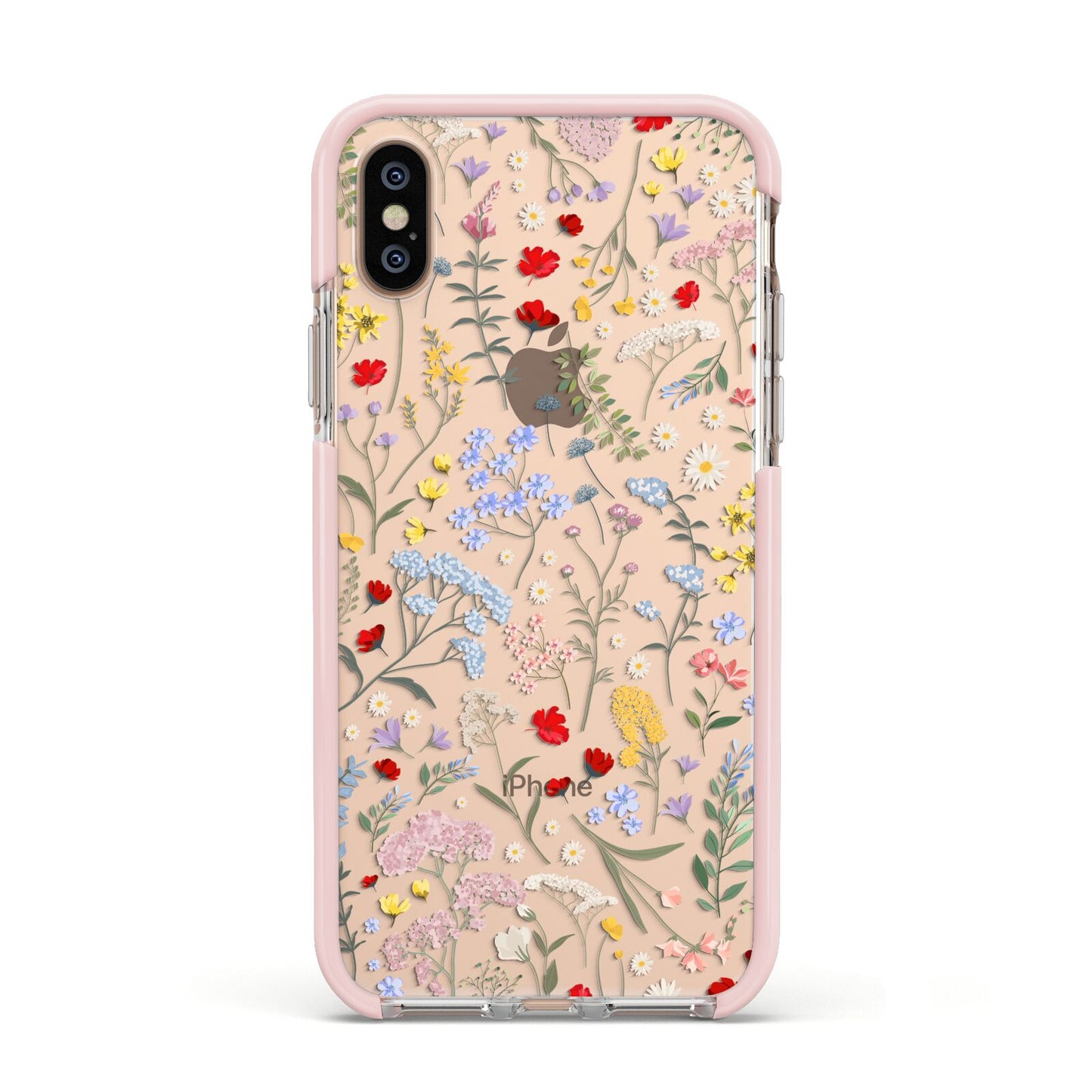 Wild Flowers Apple iPhone Xs Impact Case Pink Edge on Gold Phone