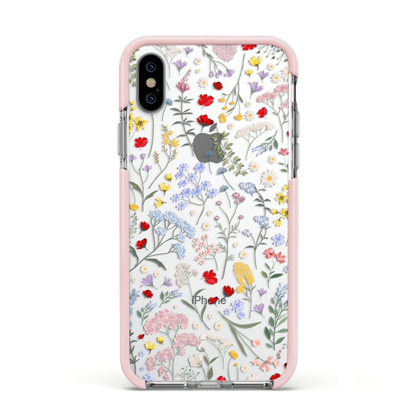 Wild Flowers Apple iPhone Xs Impact Case Pink Edge on Silver Phone