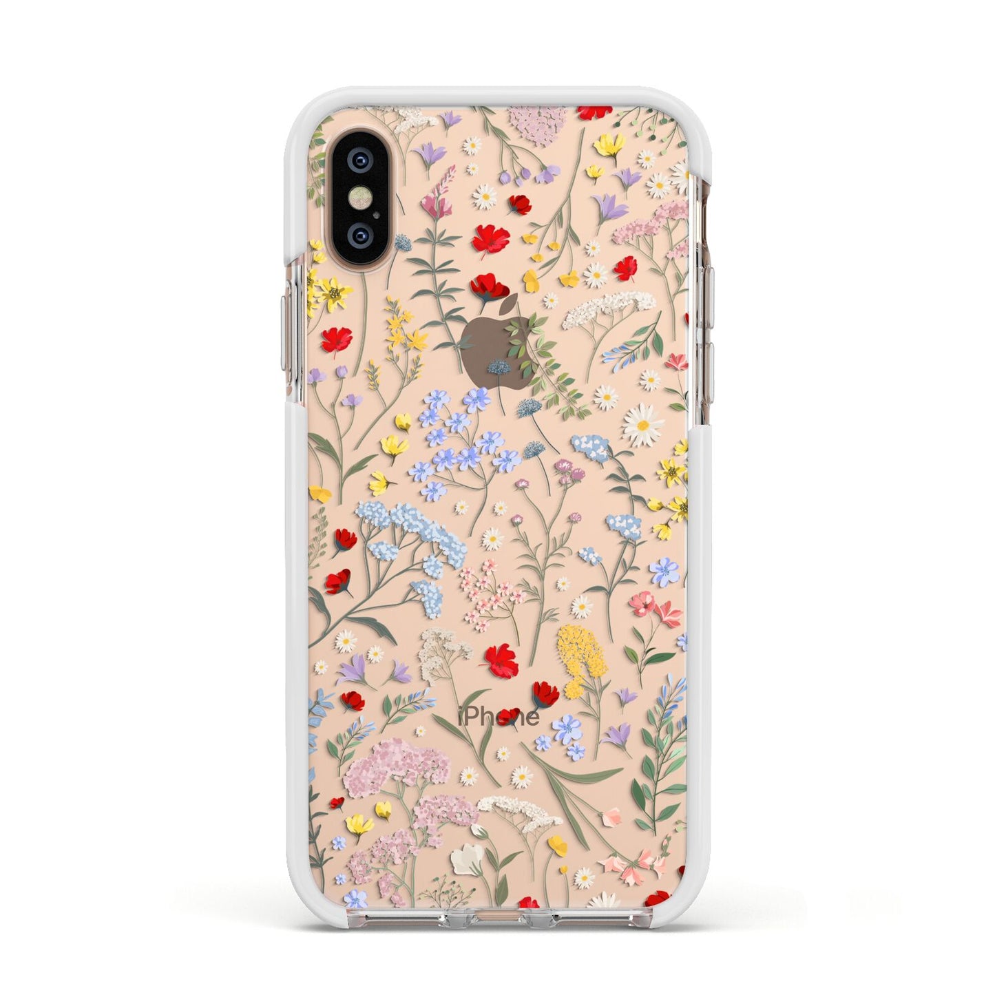 Wild Flowers Apple iPhone Xs Impact Case White Edge on Gold Phone