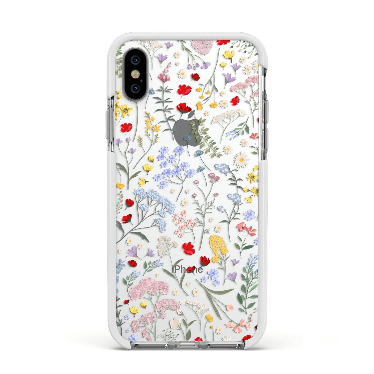 Wild Flowers Apple iPhone Xs Impact Case White Edge on Silver Phone
