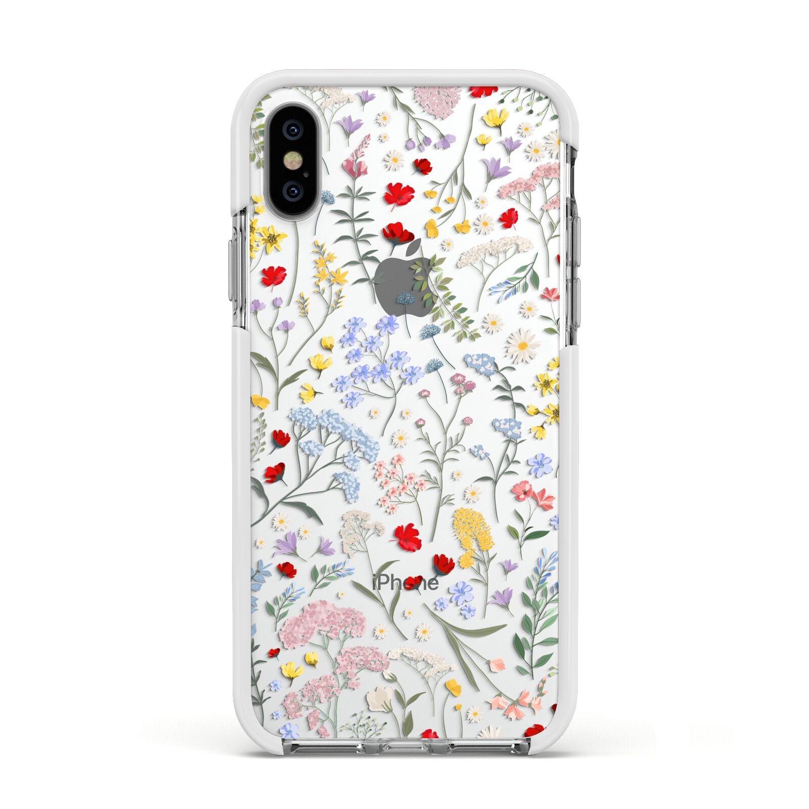 Wild Flowers Apple iPhone Xs Impact Case White Edge on Silver Phone