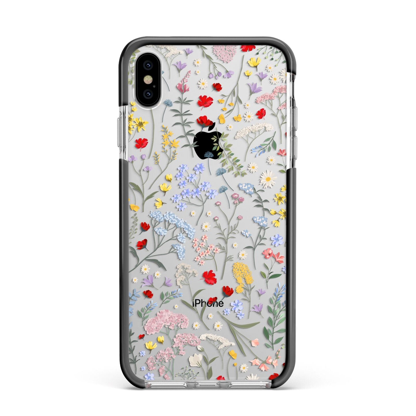 Wild Flowers Apple iPhone Xs Max Impact Case Black Edge on Silver Phone