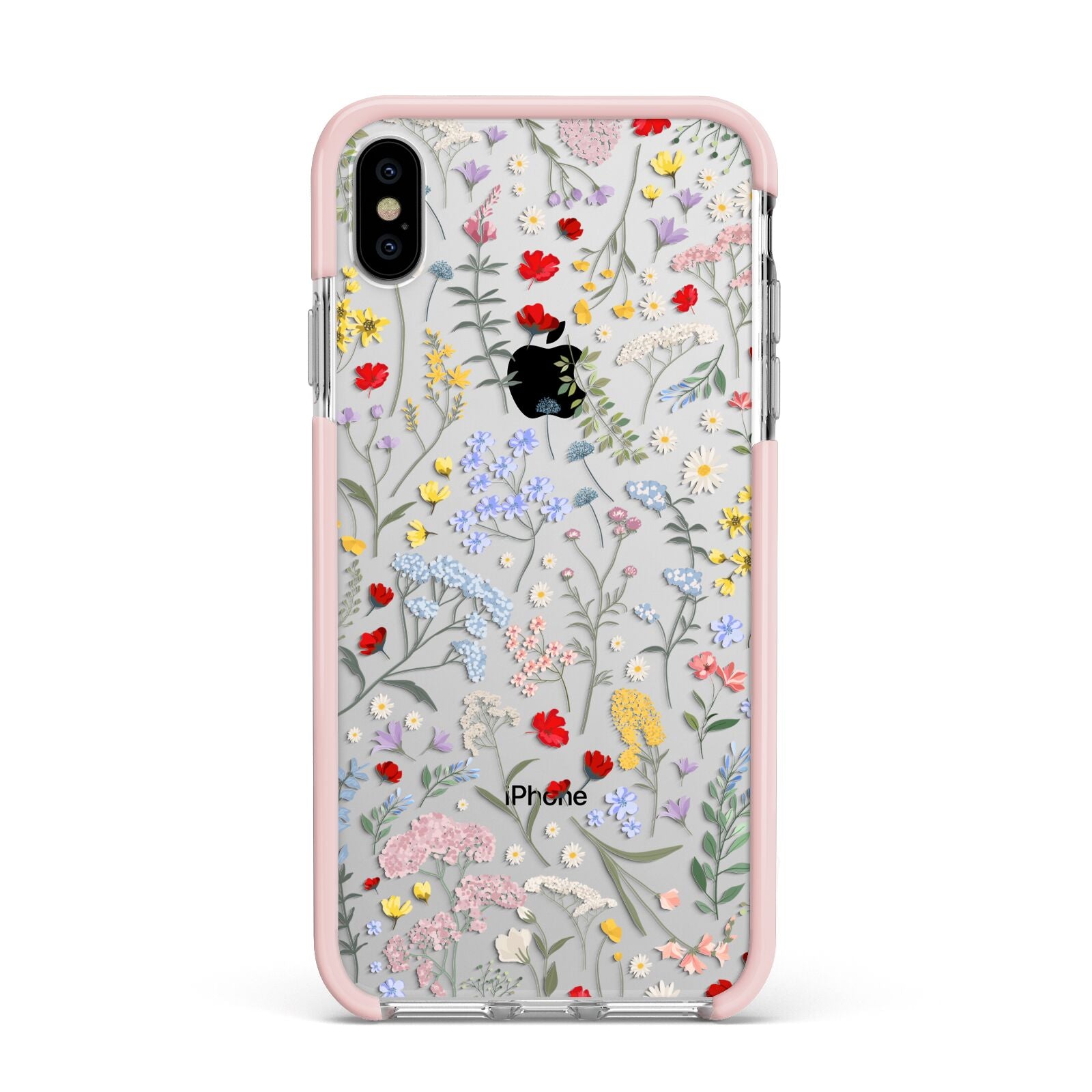 Wild Flowers Apple iPhone Xs Max Impact Case Pink Edge on Silver Phone