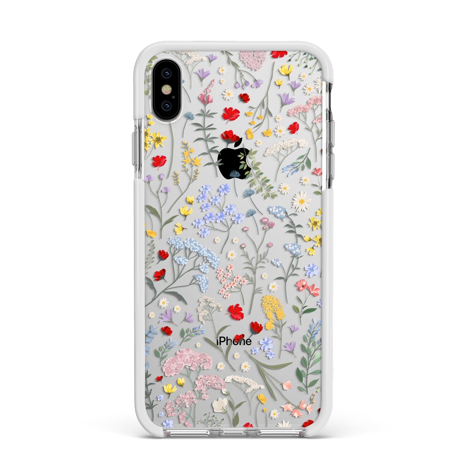 Wild Flowers Apple iPhone Xs Max Impact Case White Edge on Silver Phone