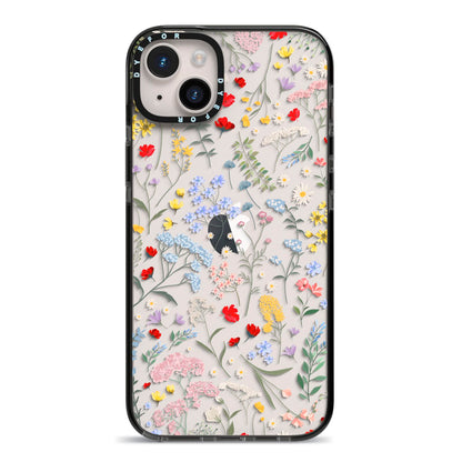 Wild Flowers iPhone 14 Plus Black Impact Case on Silver phone