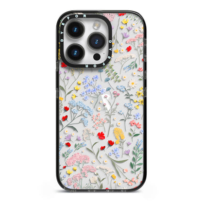 Wild Flowers iPhone 14 Pro Black Impact Case on Silver phone