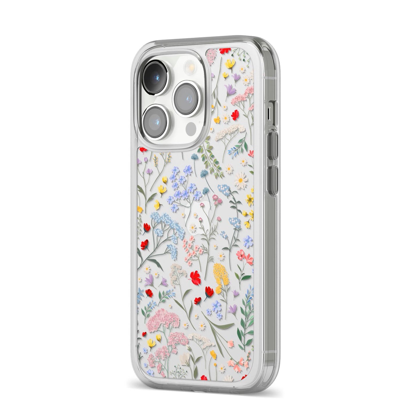 Wild Flowers iPhone 14 Pro Clear Tough Case Silver Angled Image