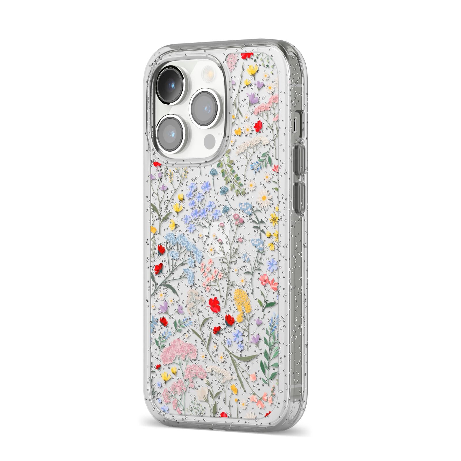 Wild Flowers iPhone 14 Pro Glitter Tough Case Silver Angled Image