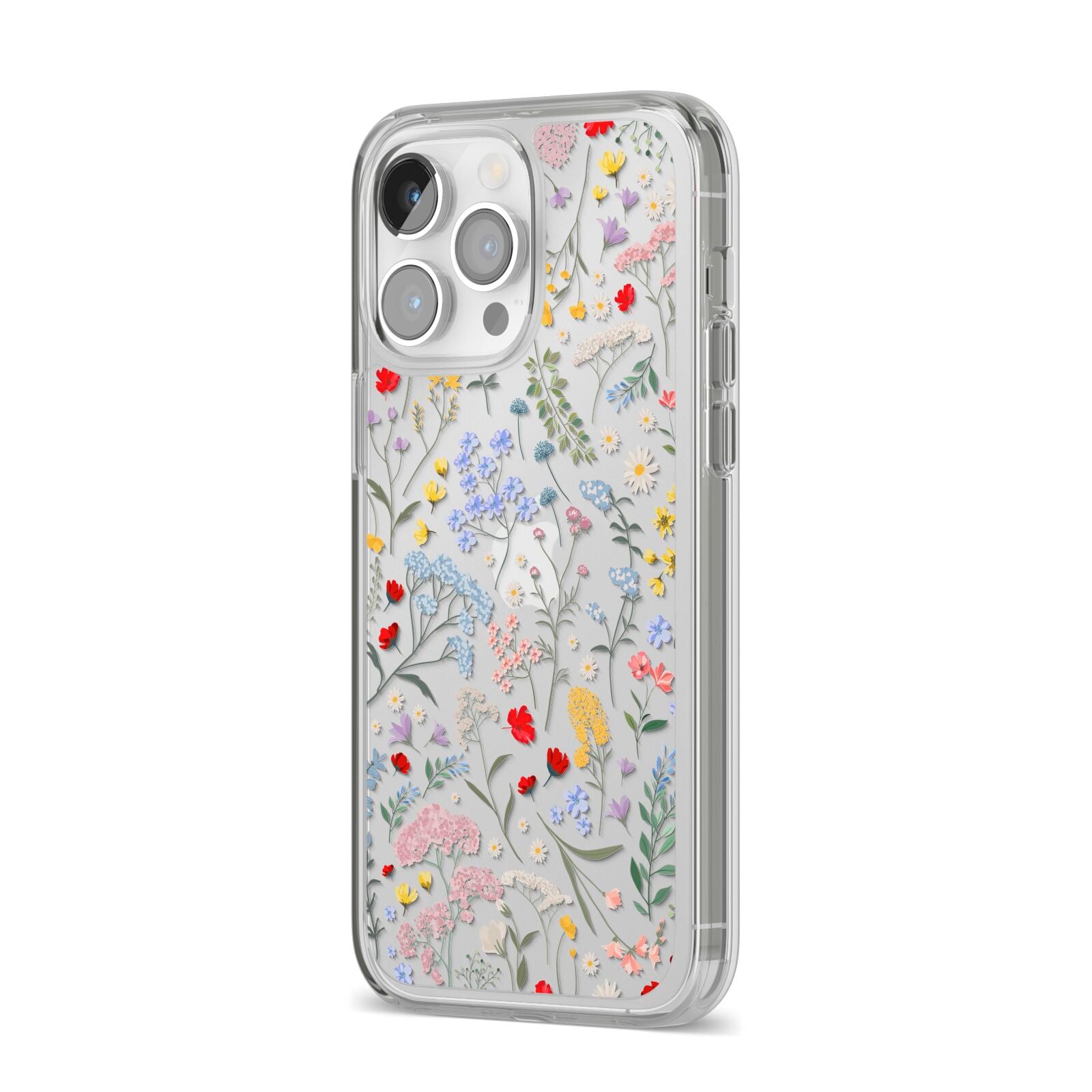 Wild Flowers iPhone 14 Pro Max Clear Tough Case Silver Angled Image