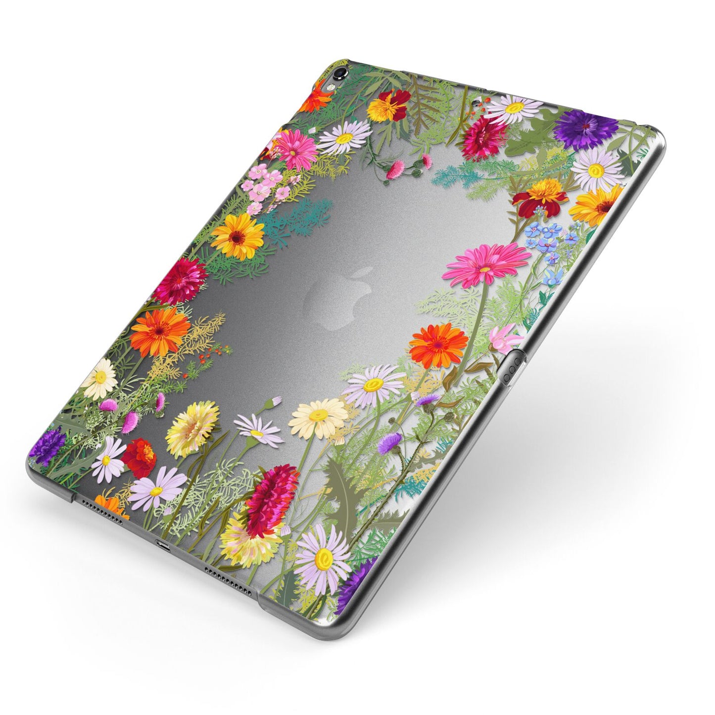 Wildflower Apple iPad Case on Grey iPad Side View