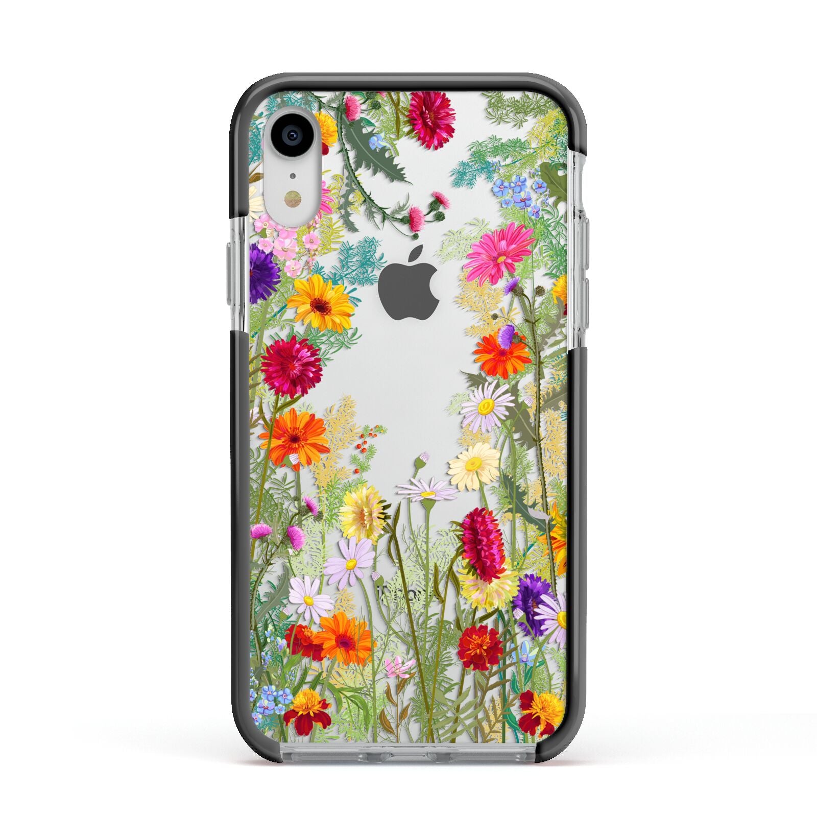 Wildflower Apple iPhone XR Impact Case Black Edge on Silver Phone