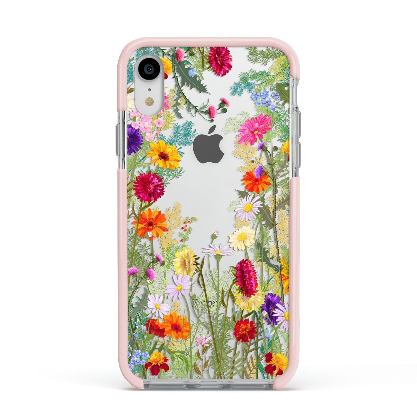Wildflower Apple iPhone XR Impact Case Pink Edge on Silver Phone