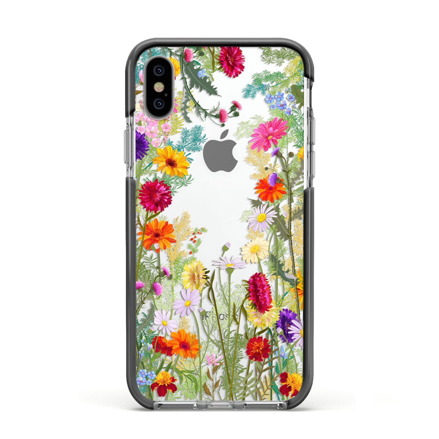Wildflower Apple iPhone Xs Impact Case Black Edge on Silver Phone