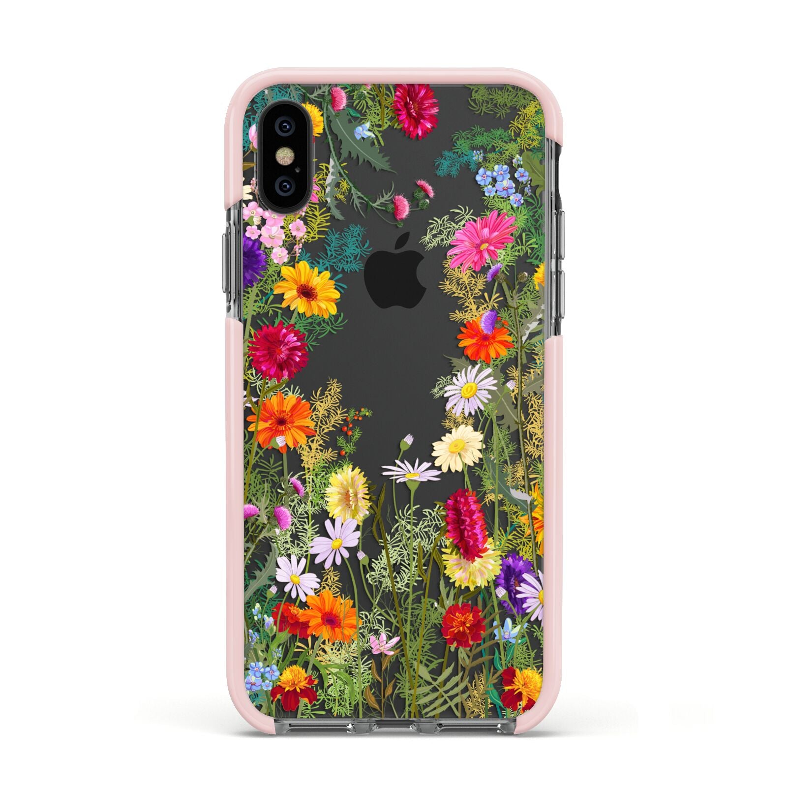 Wildflower Apple iPhone Xs Impact Case Pink Edge on Black Phone