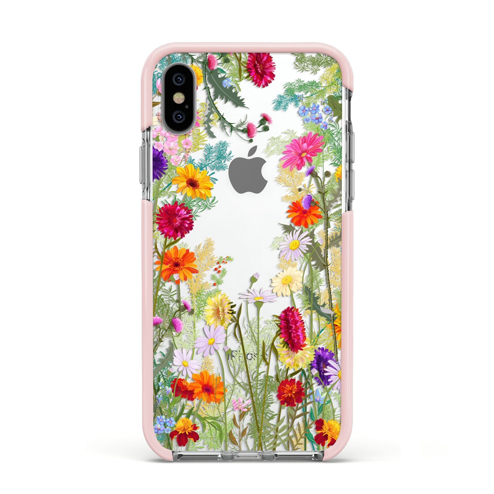 Wildflower Apple iPhone Xs Impact Case Pink Edge on Silver Phone
