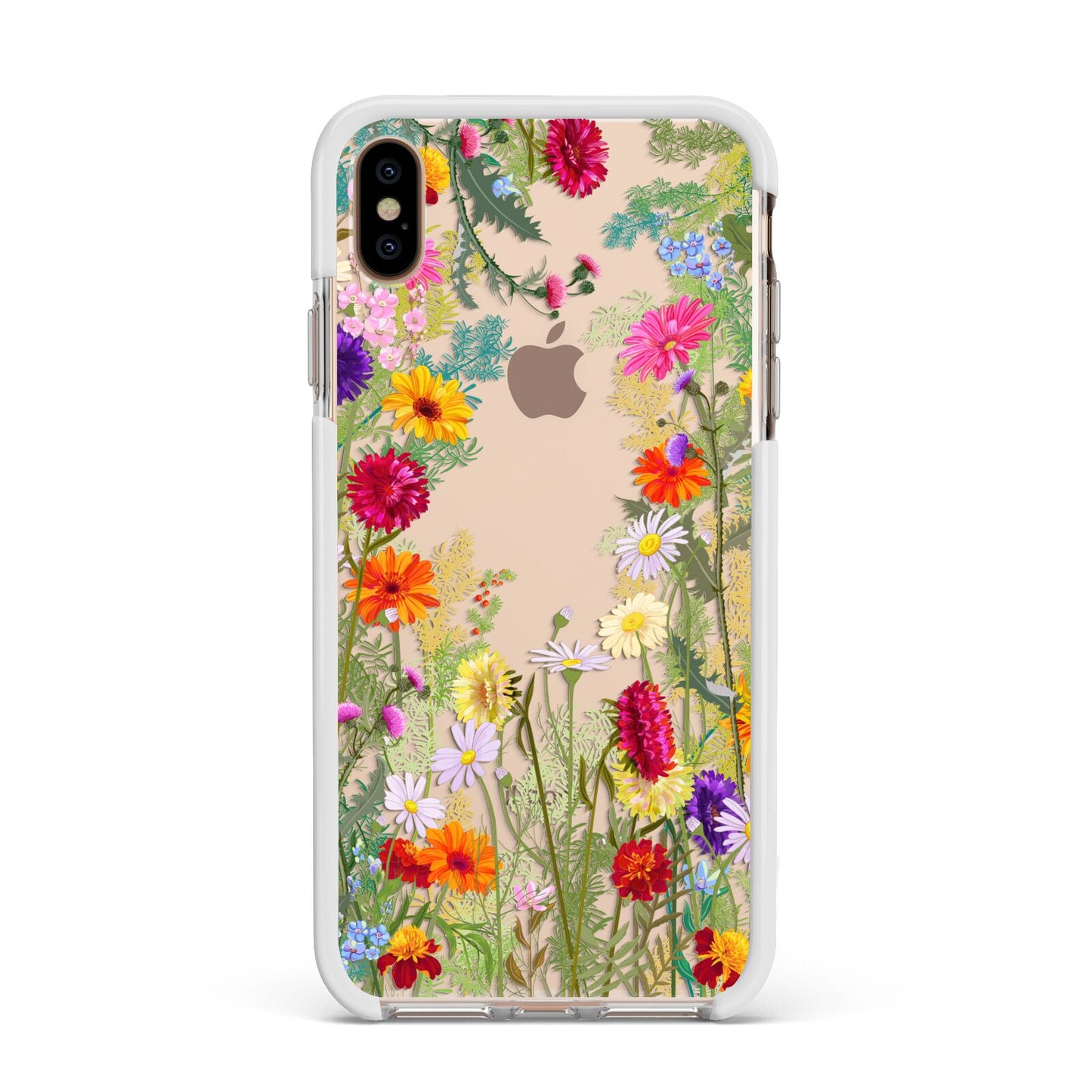 Wildflower Apple iPhone Xs Max Impact Case White Edge on Gold Phone