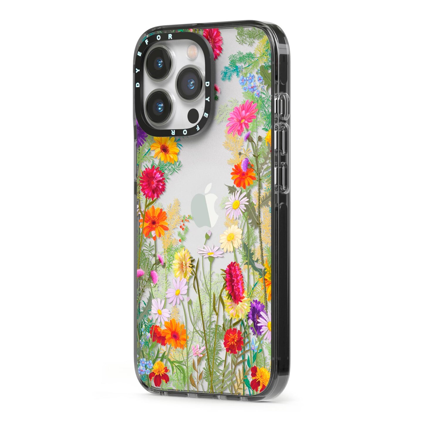 Wildflower iPhone 13 Pro Black Impact Case Side Angle on Silver phone
