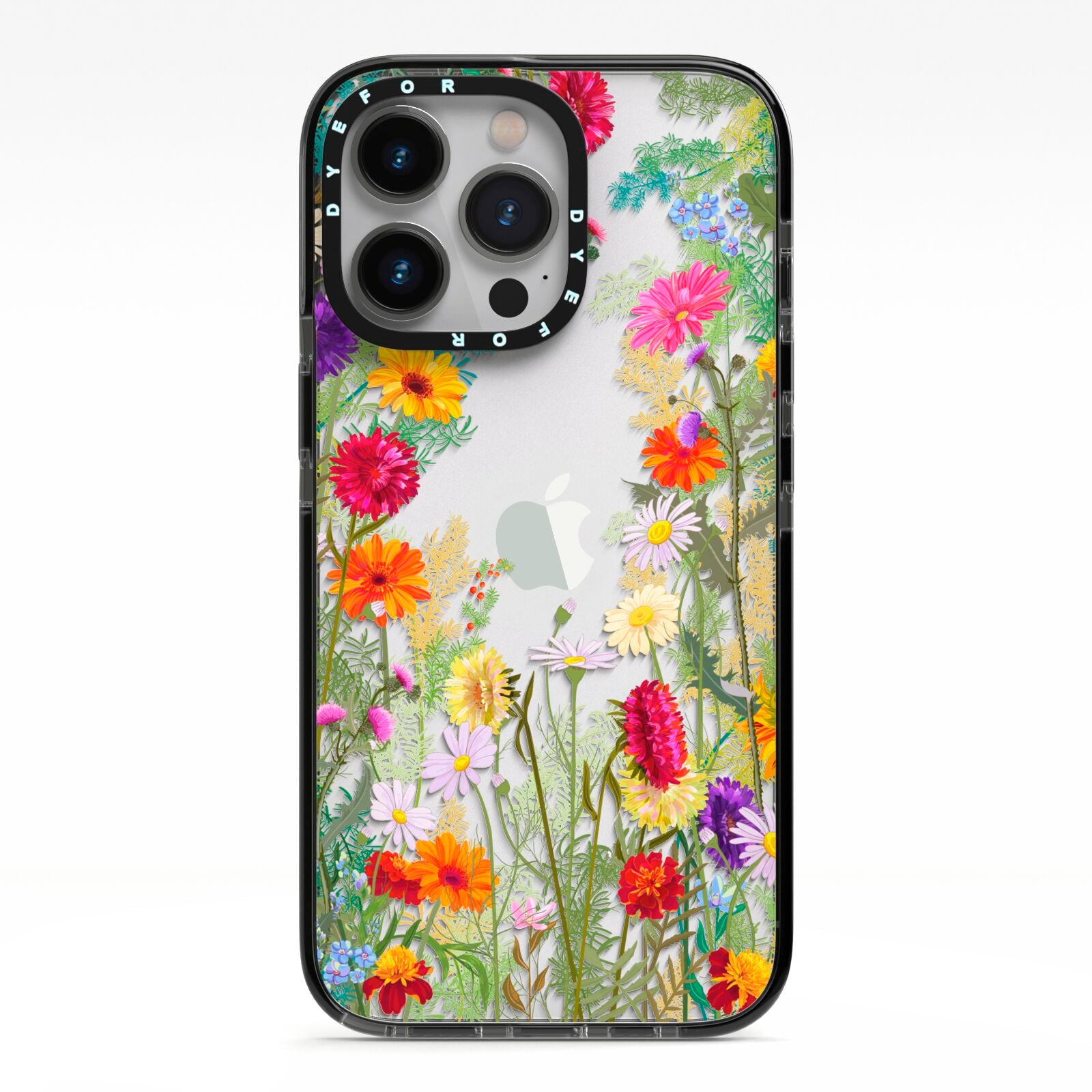 Wildflower iPhone 13 Pro Black Impact Case on Silver phone