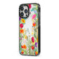 Wildflower iPhone 13 Pro Max Black Impact Case Side Angle on Silver phone