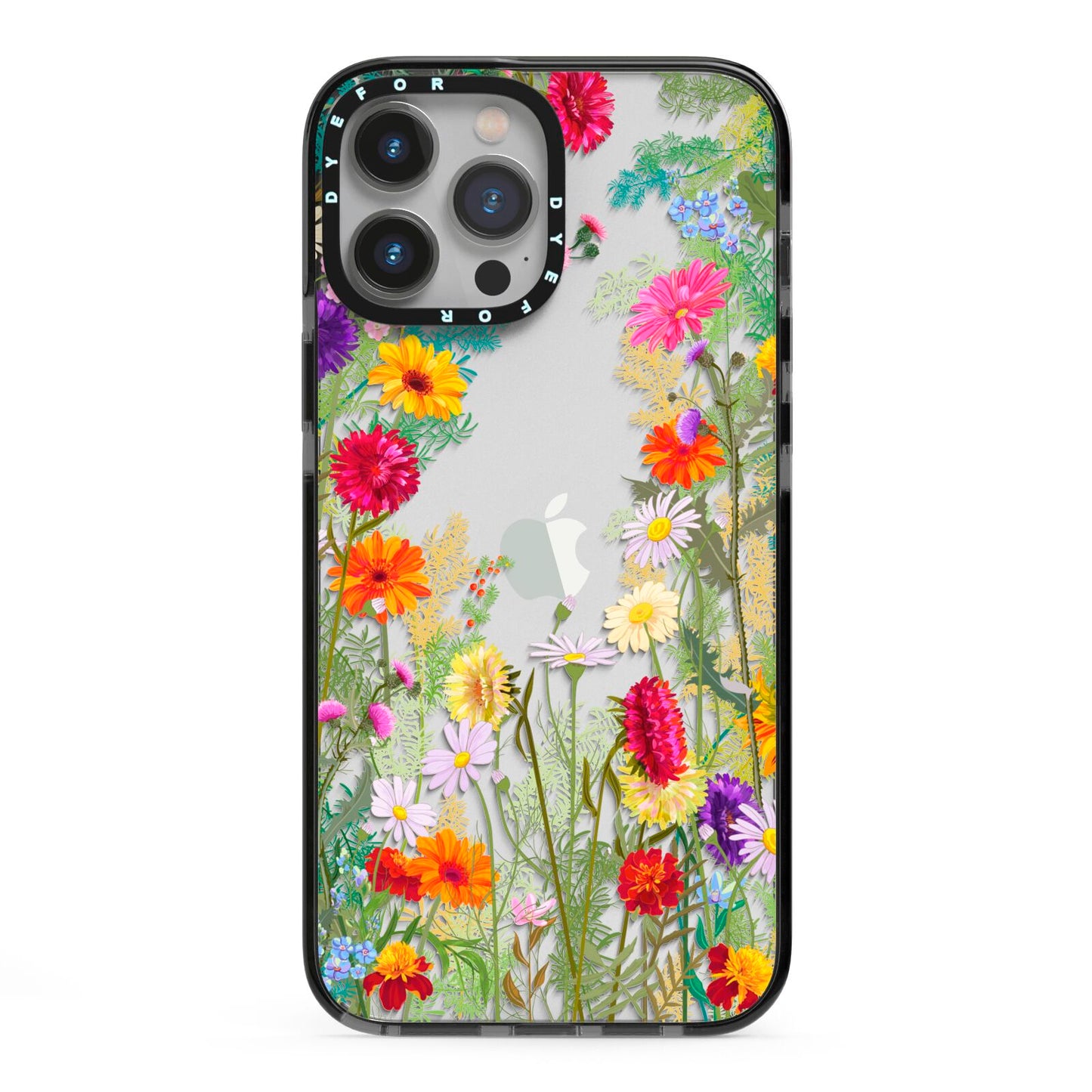 Wildflower iPhone 13 Pro Max Black Impact Case on Silver phone